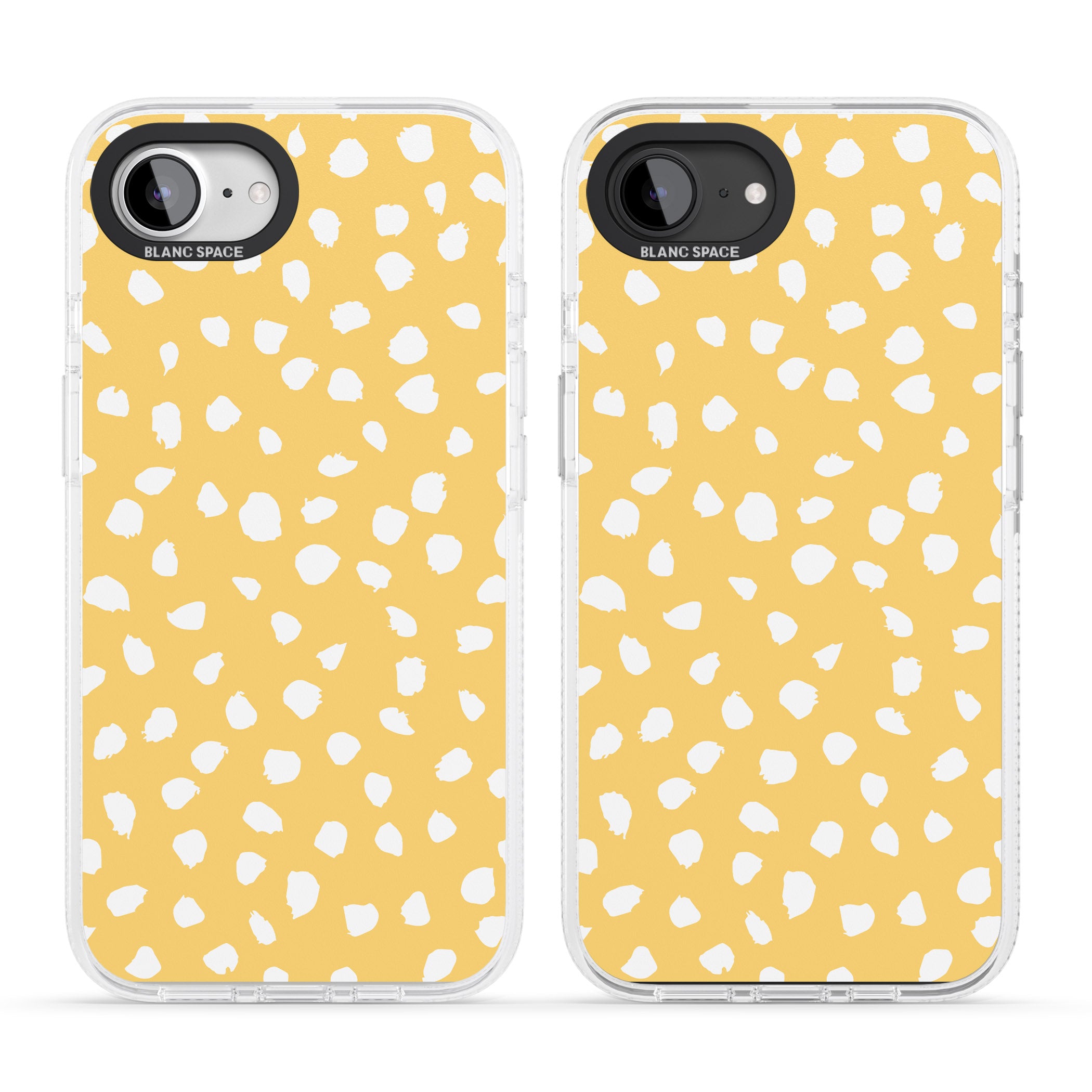 White on Yellow Dalmatian Polka Dot Spots iPhone 16e Clear Case Impact Air - Blanc Space