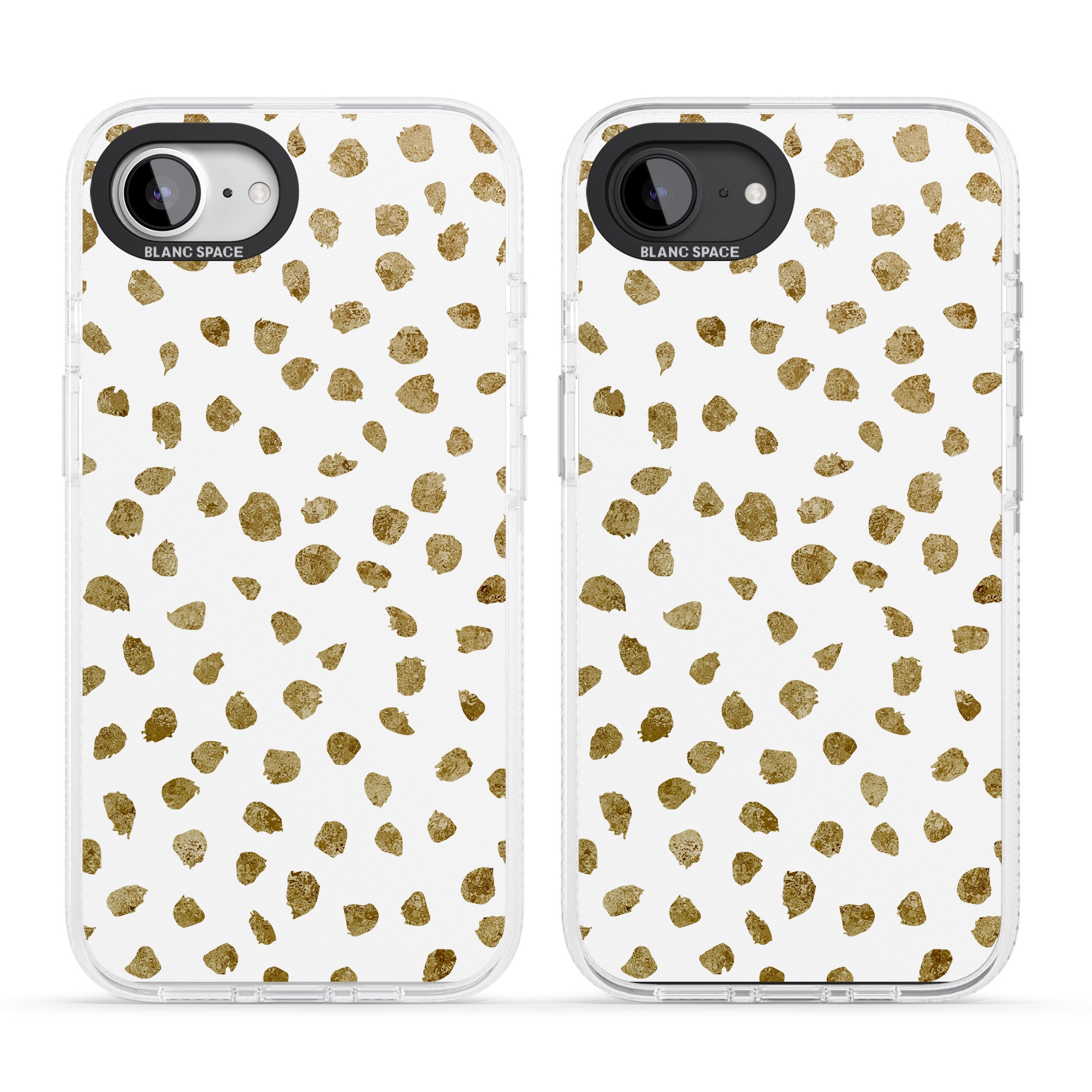 Gold Look on White Dalmatian Polka Dot Spots iPhone 16e Clear Case Impact Air - Blanc Space