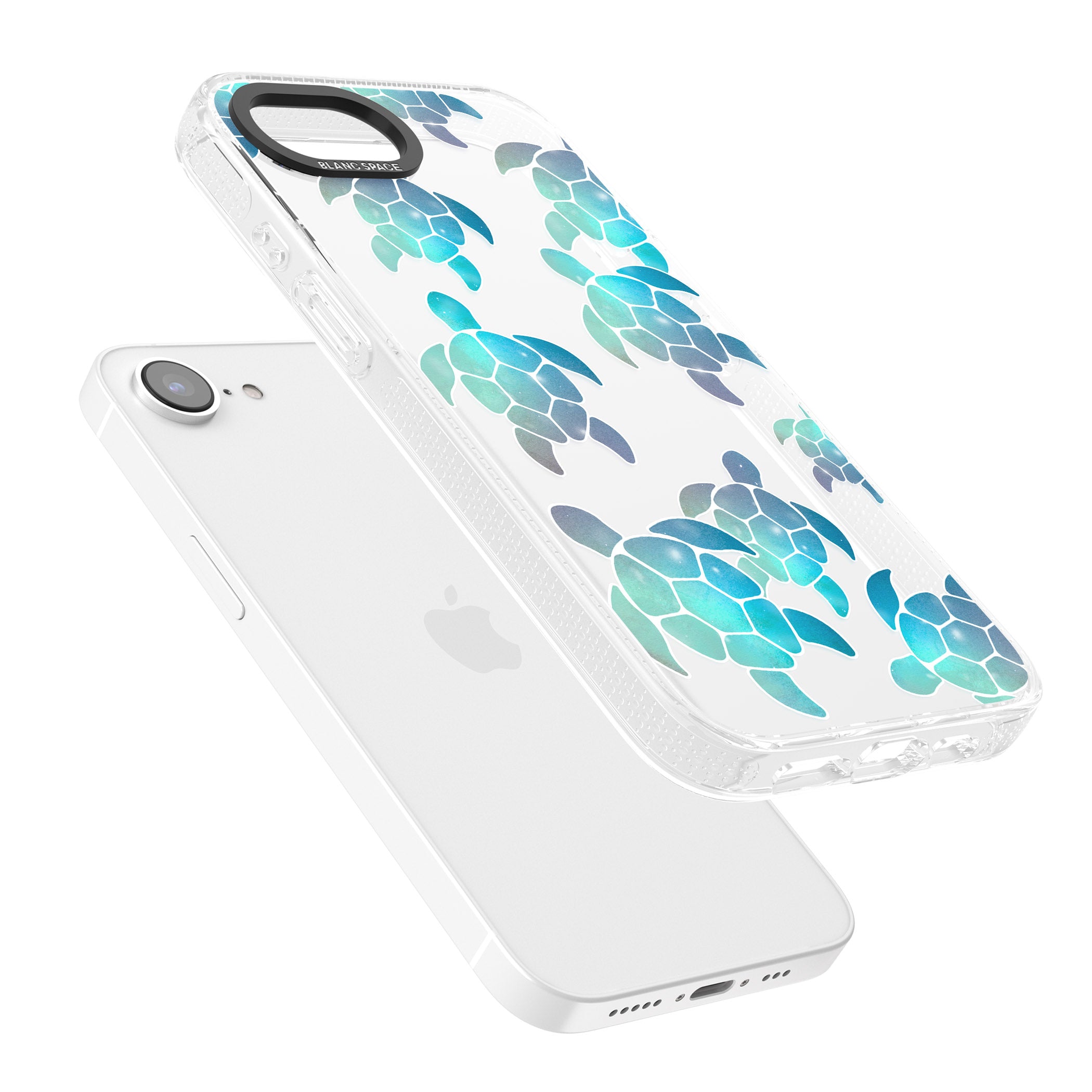 Aqua Space Turtles iPhone 16e Clear Case Impact Air - Blanc Space