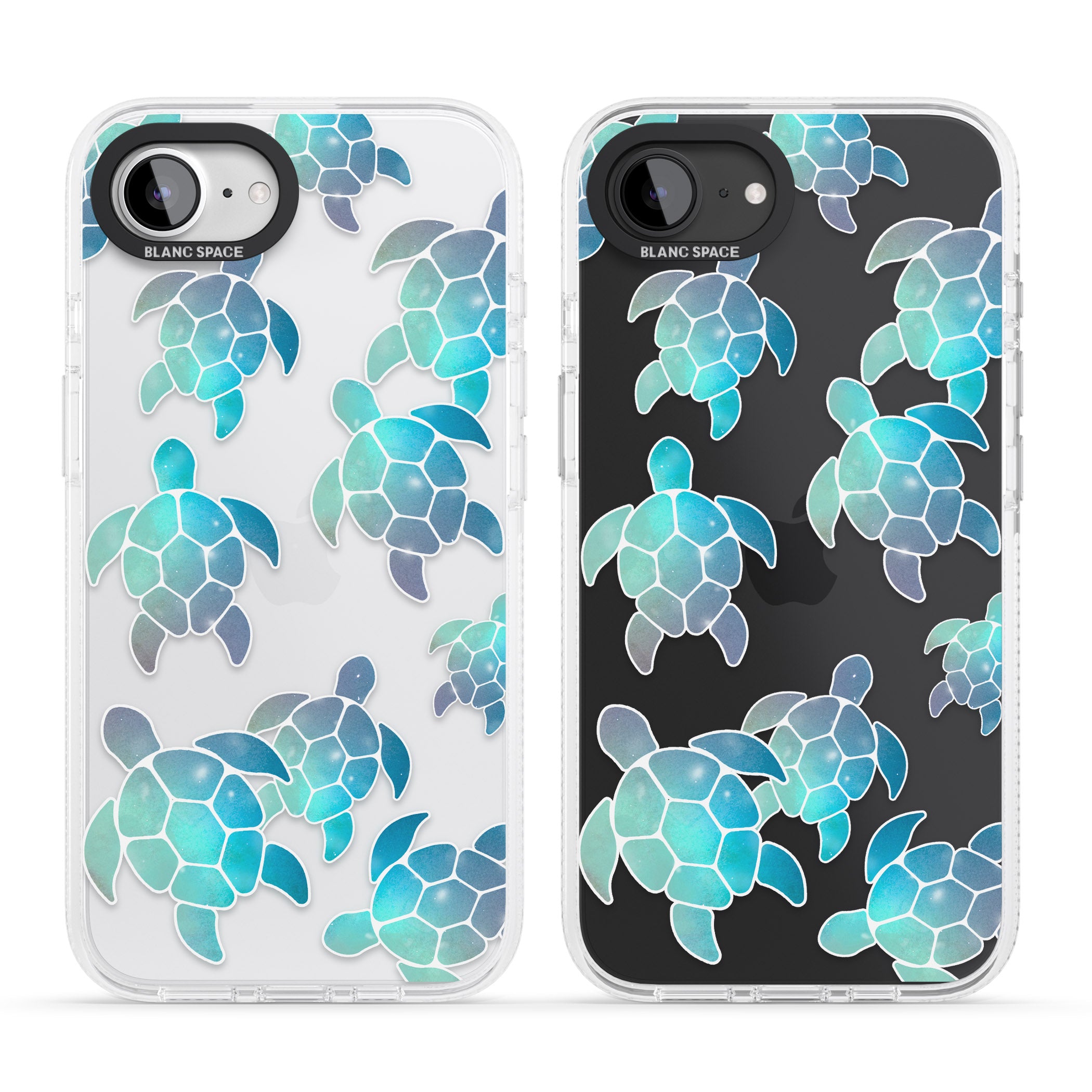 Aqua Space Turtles iPhone 16e Clear Case Impact Air - Blanc Space