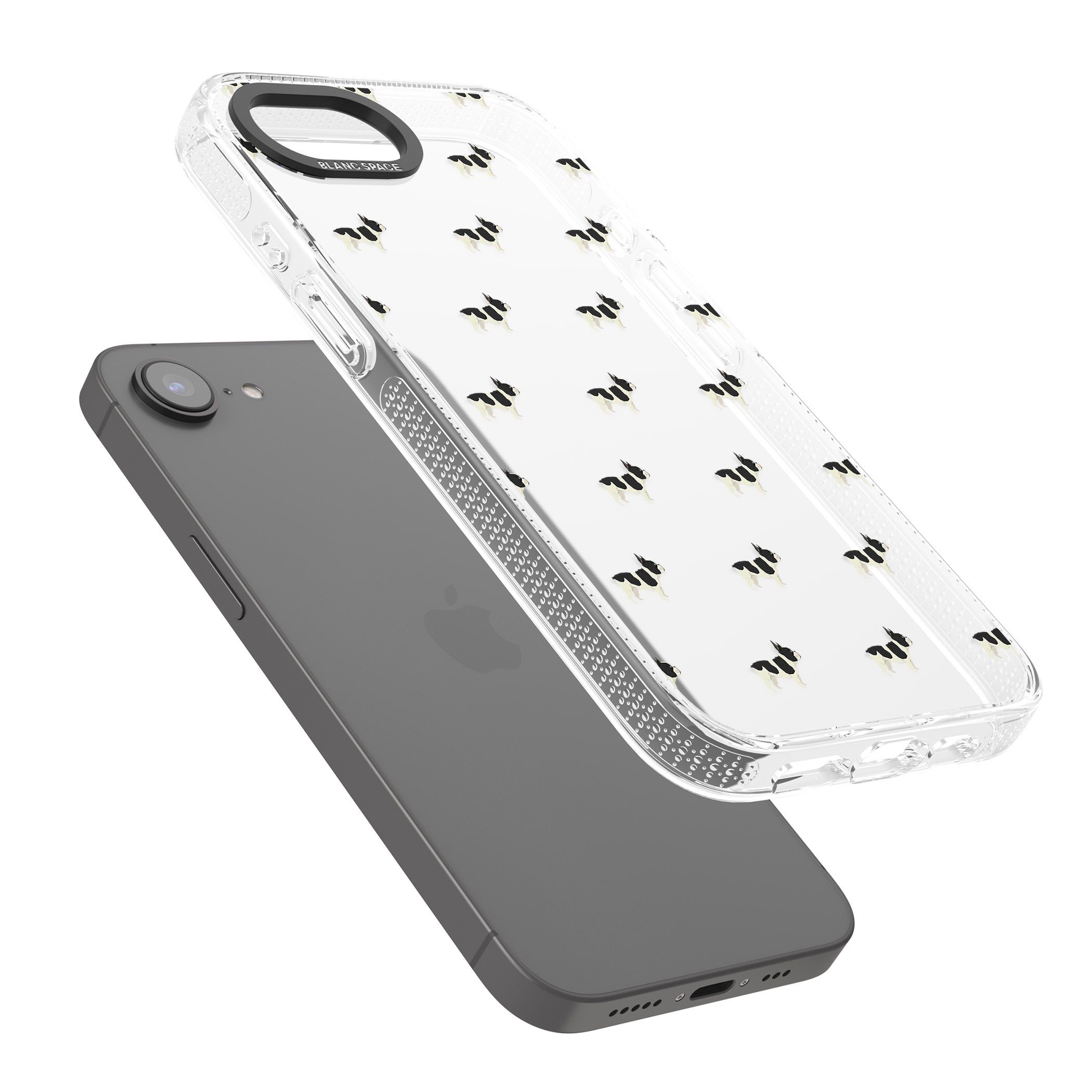 French Bulldog Dog Pattern Clear iPhone 16e Clear Case Impact Air - Blanc Space