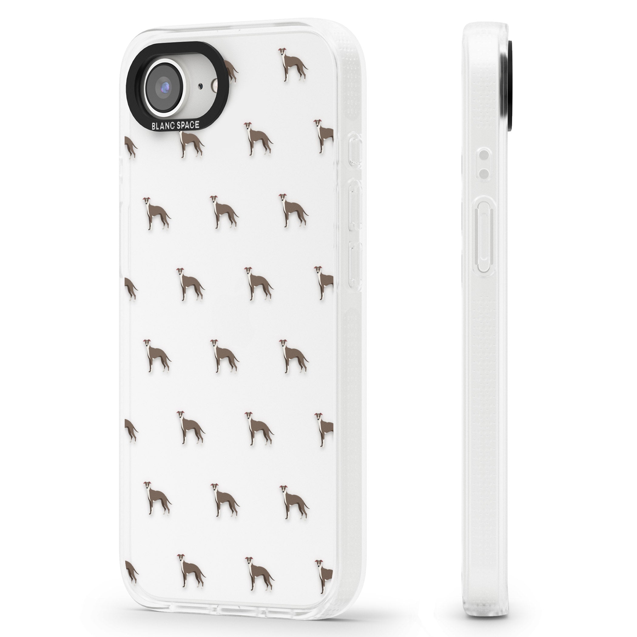 Whippet/Italian Greyhound Dog Pattern Clear iPhone 16e Clear Case Impact Air - Blanc Space