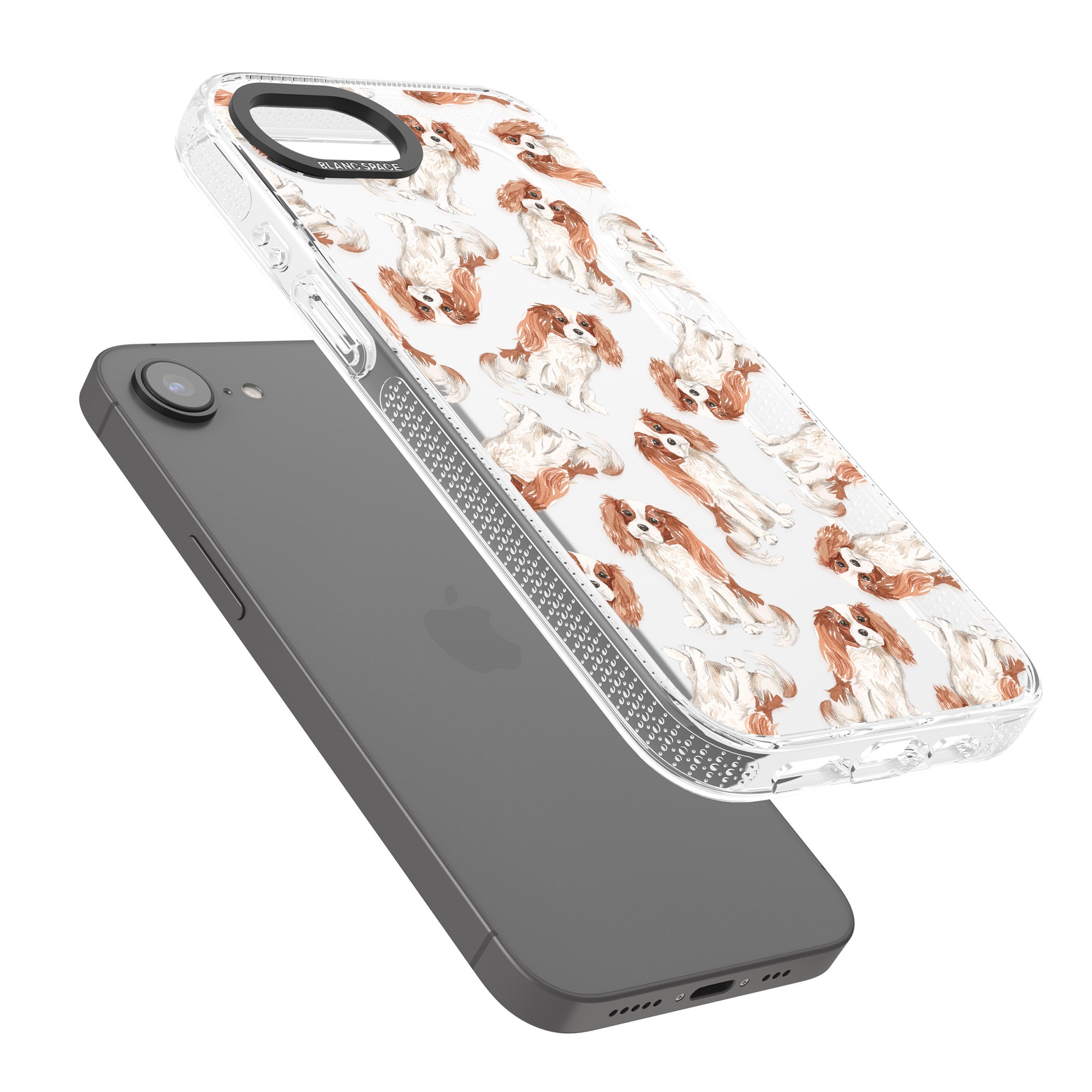 Cavalier King Charles Spaniel Dog Pattern iPhone 16e Clear Case Impact Air - Blanc Space