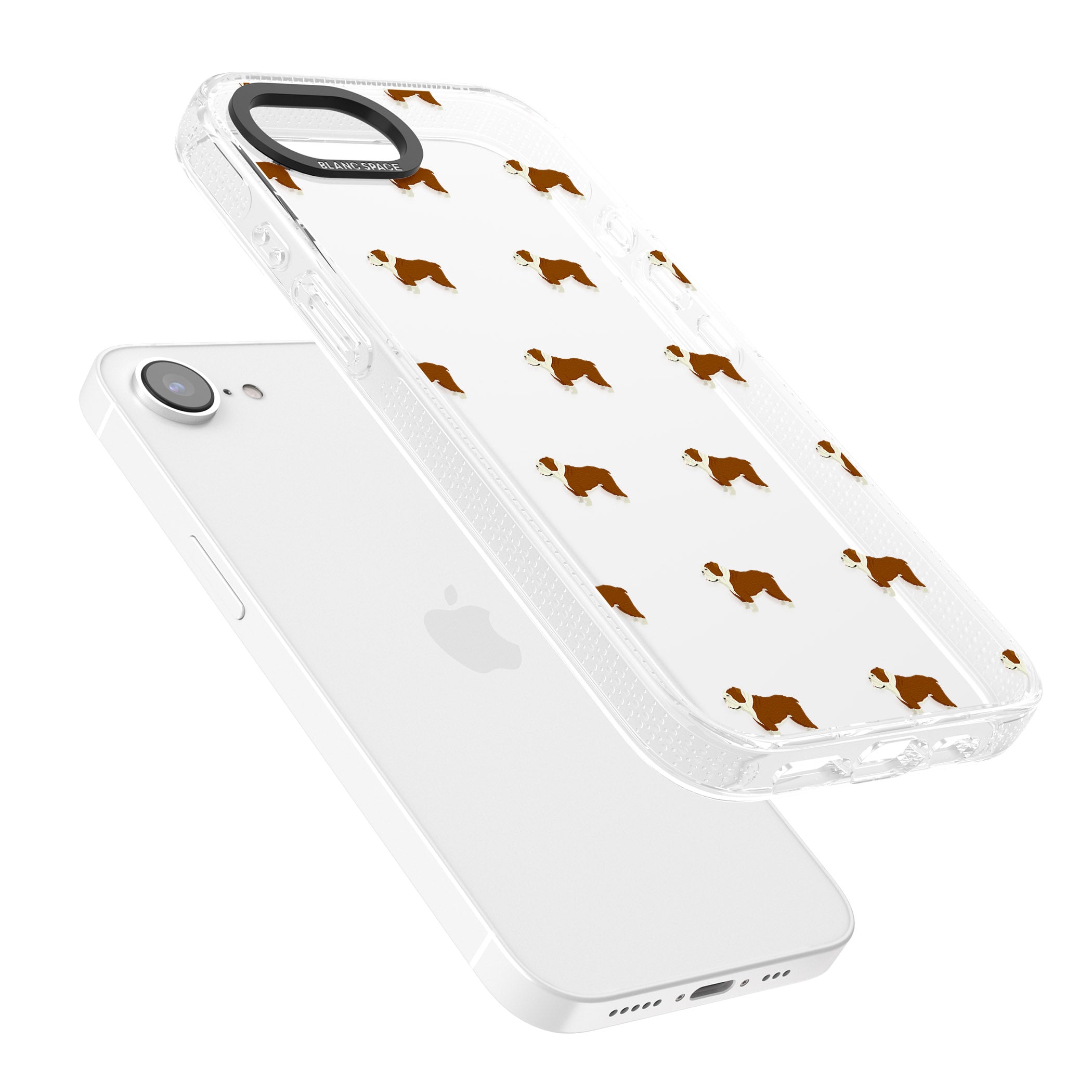 English Bulldog Dog Pattern Clear iPhone 16e Clear Case Impact Air - Blanc Space