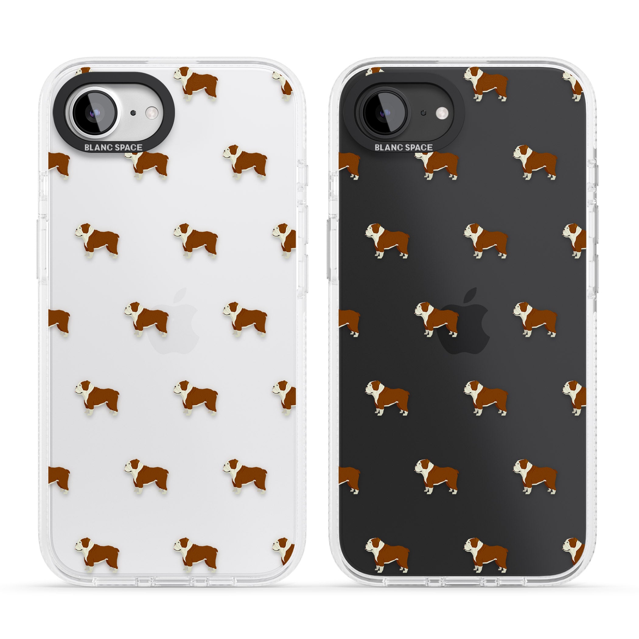 English Bulldog Dog Pattern Clear iPhone 16e Clear Case Impact Air - Blanc Space