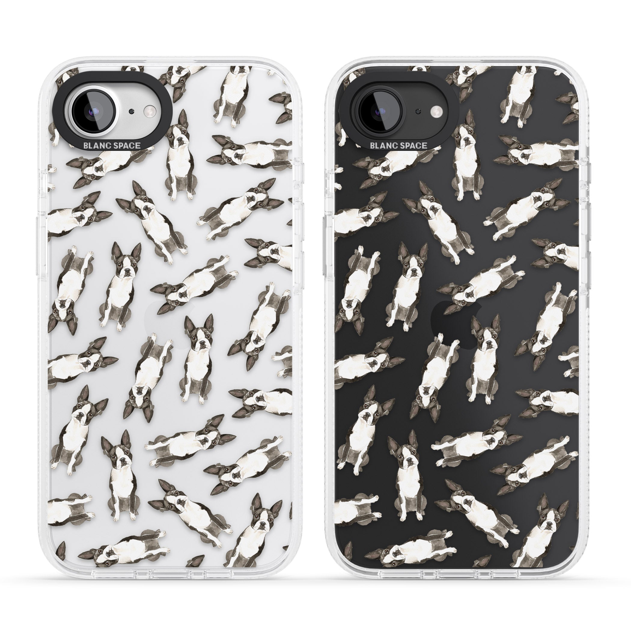 Boston Terrier Watercolour Dog Pattern iPhone 16e Clear Case Impact Air - Blanc Space