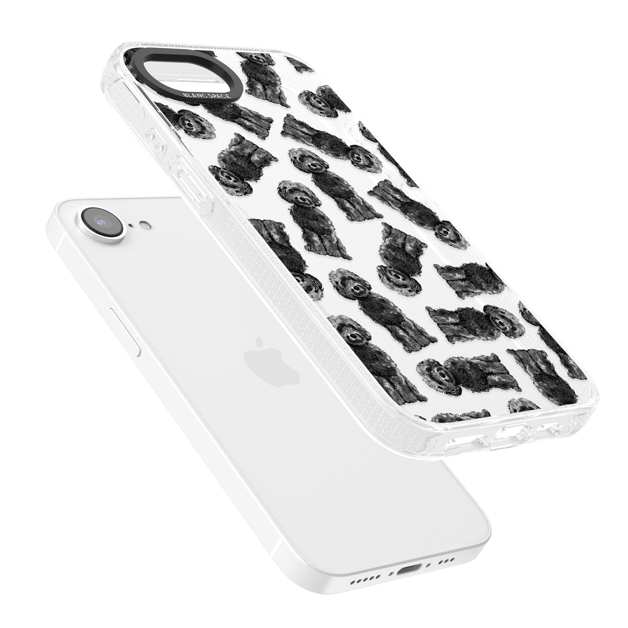 Cockapoo (Black) Watercolour Dog Pattern iPhone 16e Clear Case Impact Air - Blanc Space