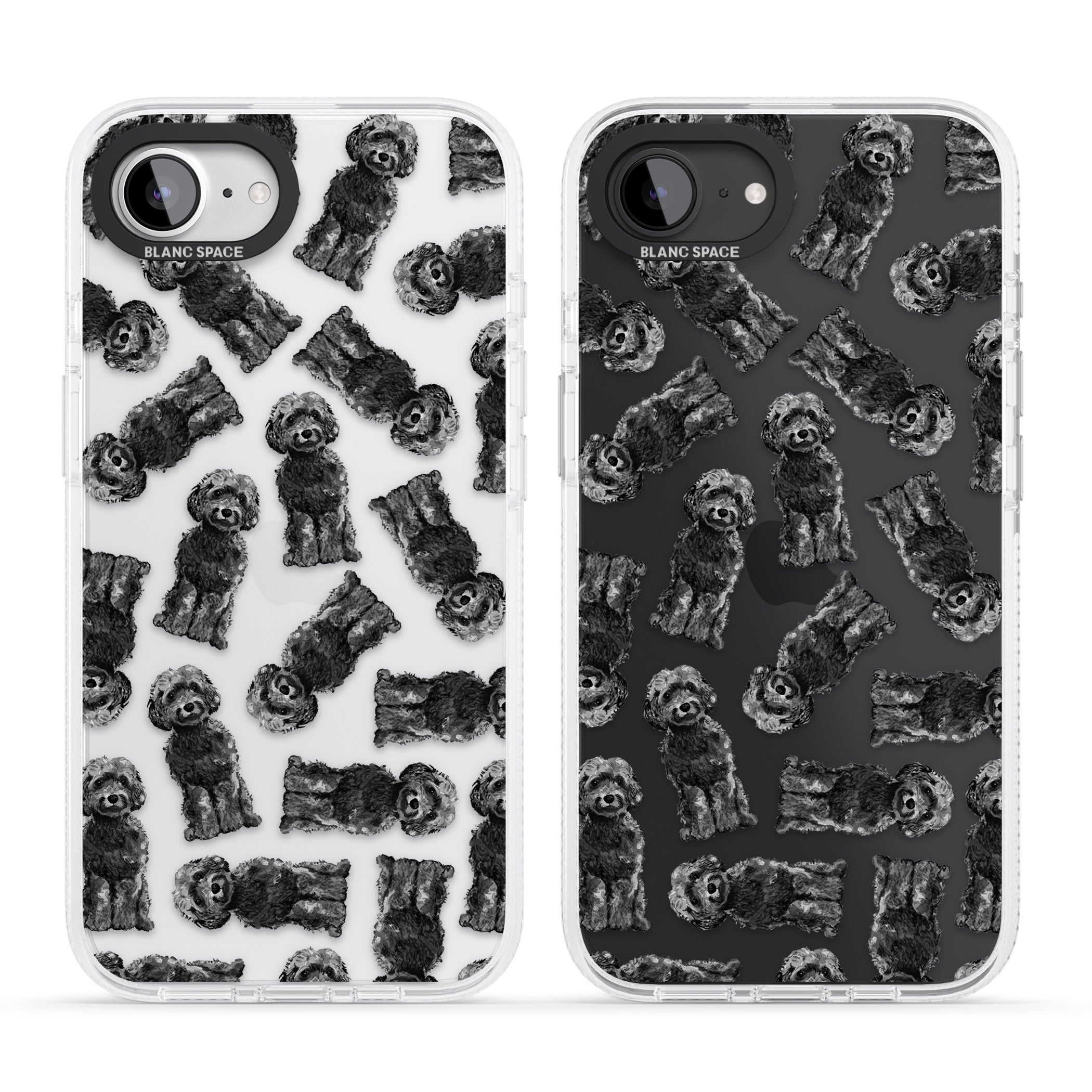 Cockapoo (Black) Watercolour Dog Pattern iPhone 16e Clear Case Impact Air - Blanc Space
