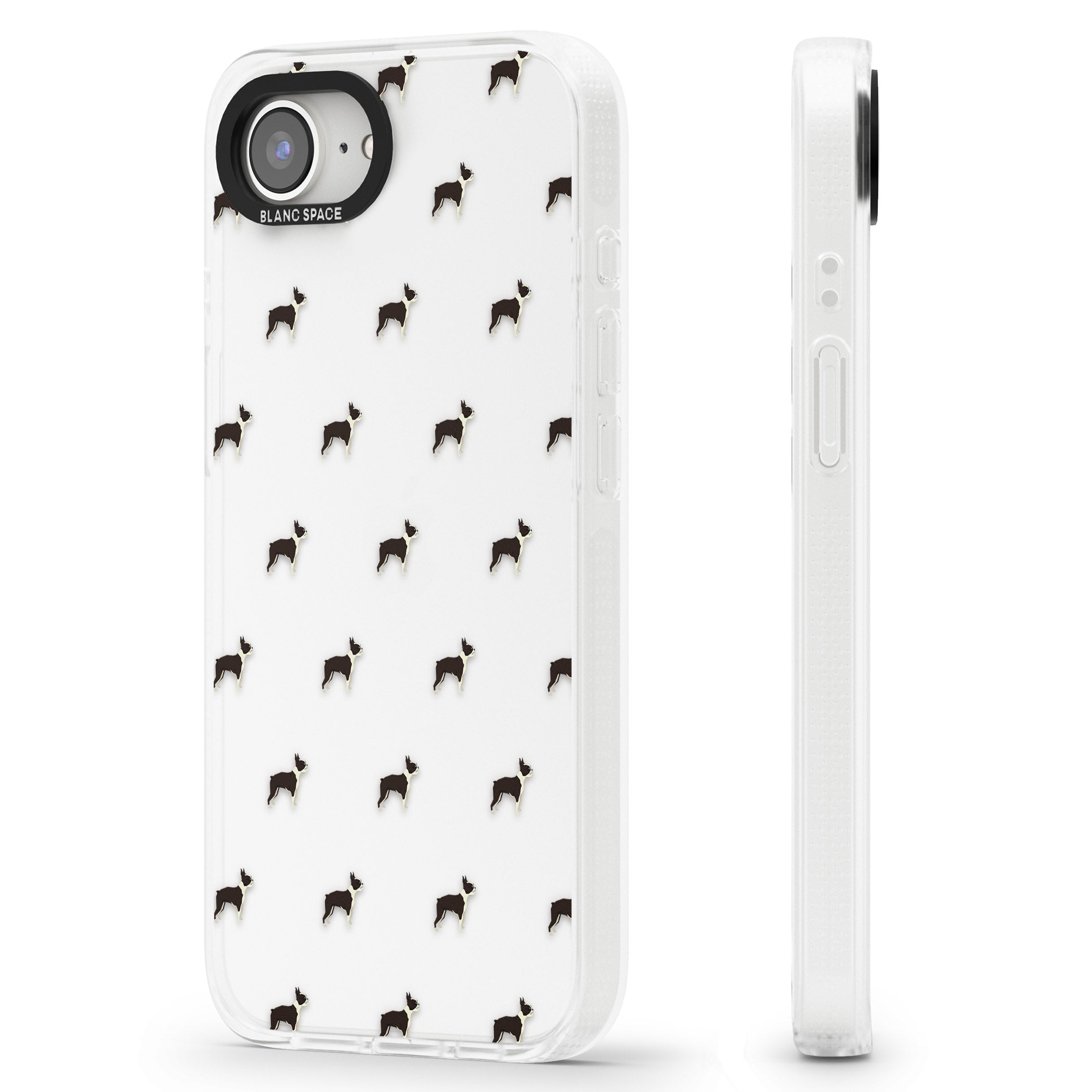 Boston Terrier Dog Pattern Clear iPhone 16e Clear Case Impact Air - Blanc Space