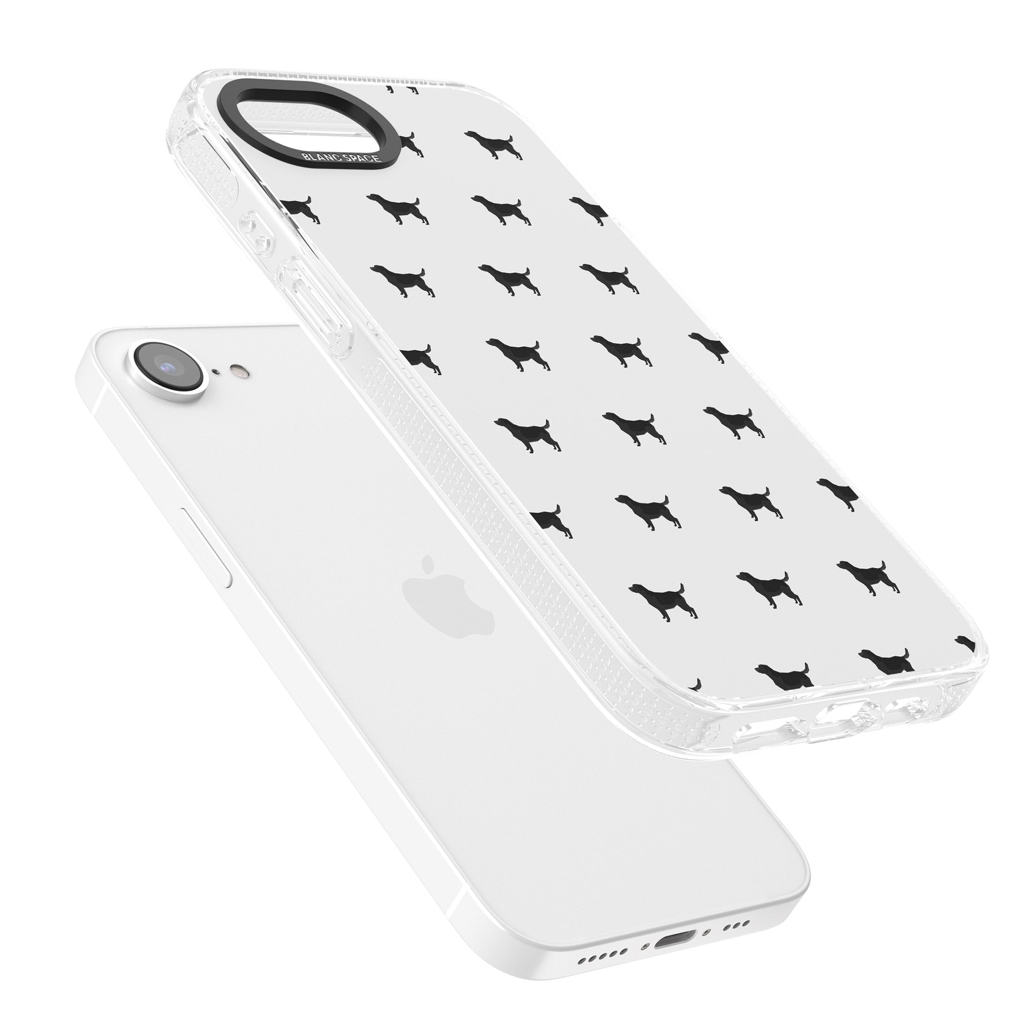 Black Labrador Dog Pattern iPhone 16e Clear Case Impact Air - Blanc Space