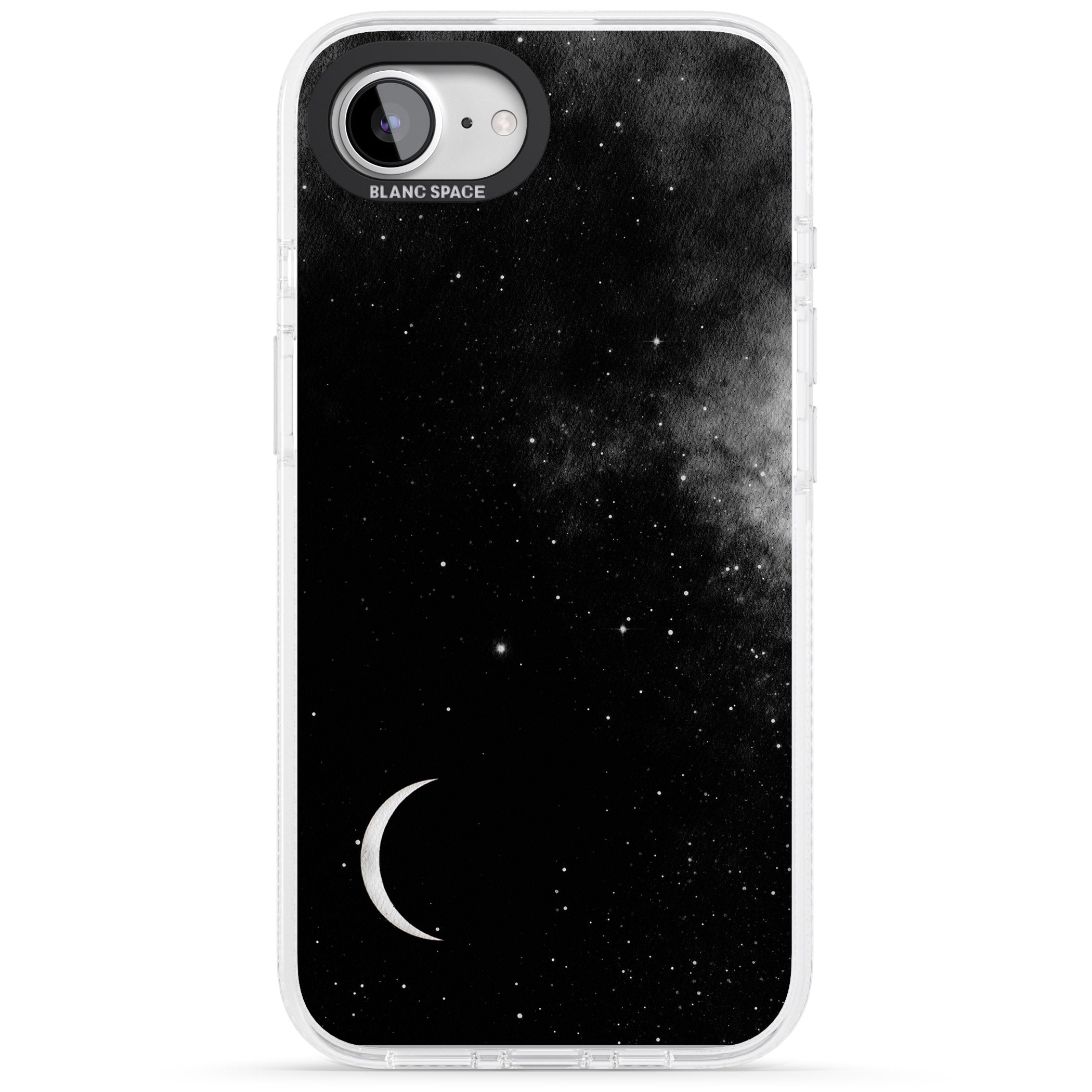 Night Sky Galaxies: Crescent Moon iPhone 16e Clear Case Impact Air - Blanc Space
