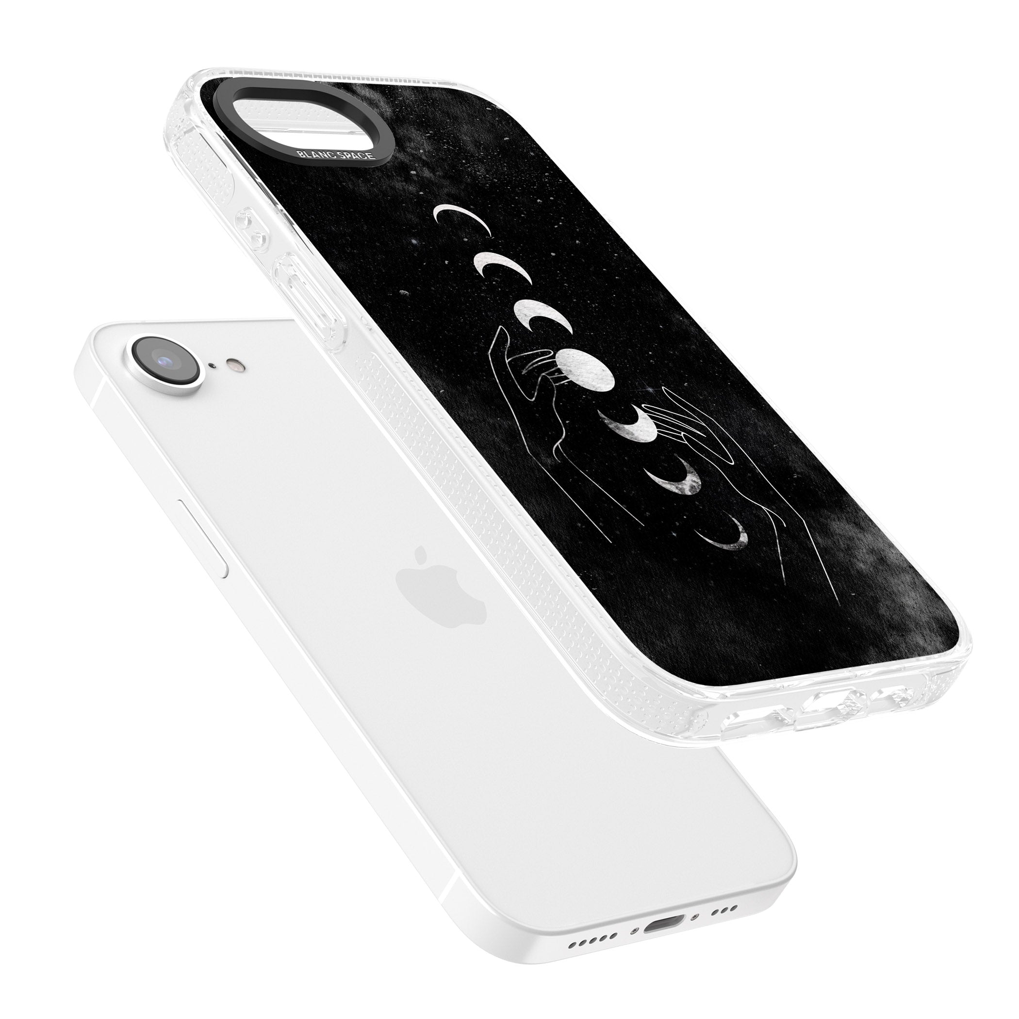 Moon Phases and Hands iPhone 16e Clear Case Impact Air - Blanc Space