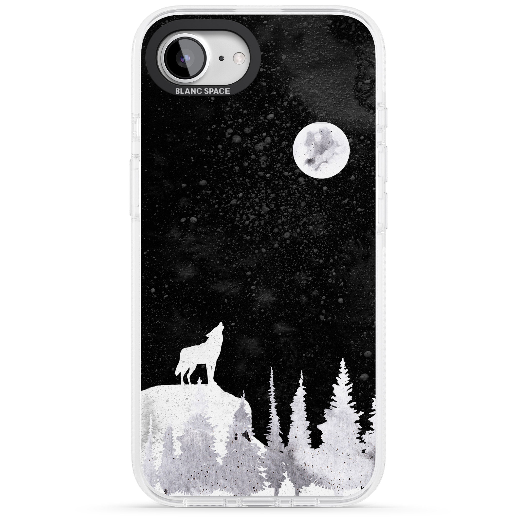 Moon Phases: Wolf & Full Moon iPhone 16e Clear Case Impact Air - Blanc Space
