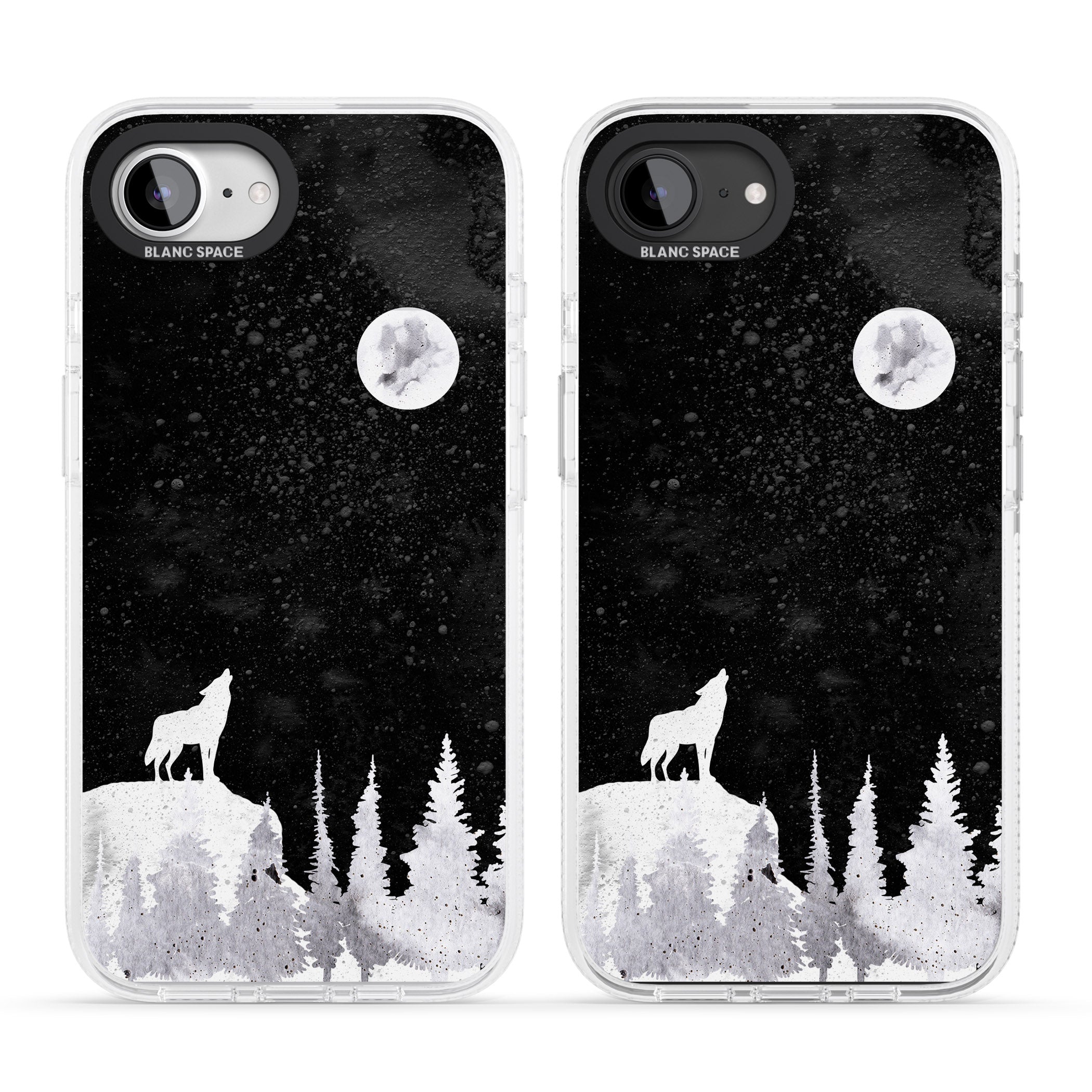 Moon Phases: Wolf & Full Moon iPhone 16e Clear Case Impact Air - Blanc Space