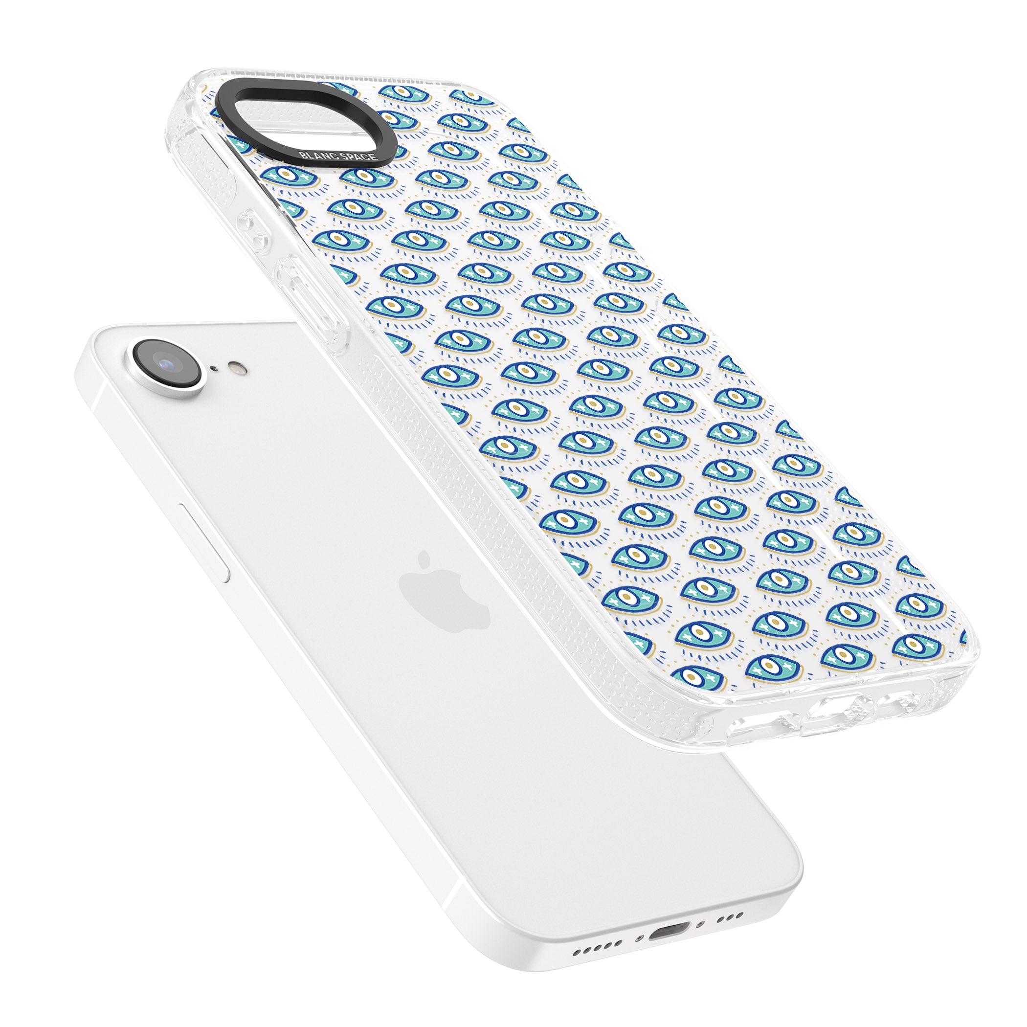 Eyes & Crosses (Clear) Psychedelic Eyes Pattern iPhone 16e Clear Case Impact Air - Blanc Space