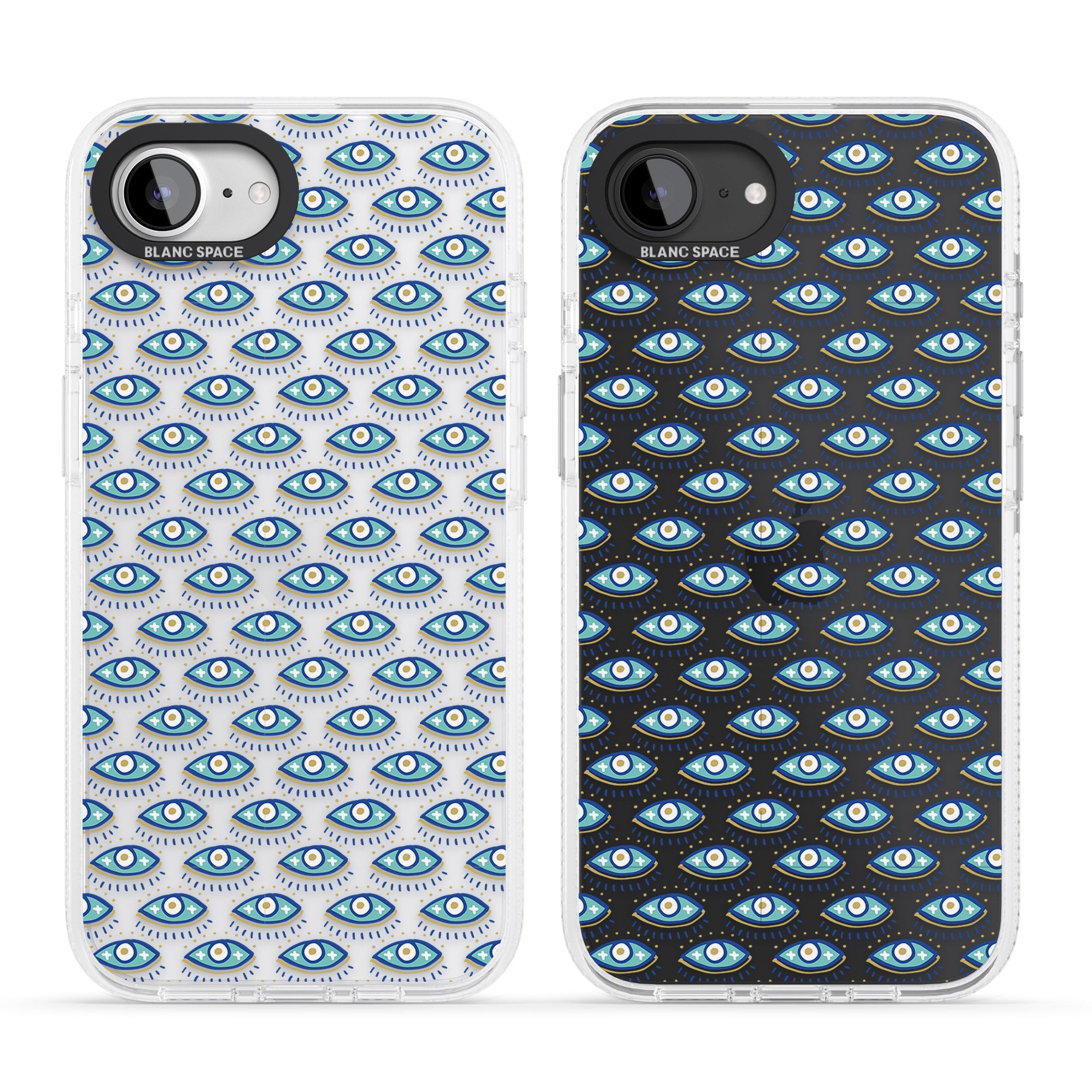 Eyes & Crosses (Clear) Psychedelic Eyes Pattern iPhone 16e Clear Case Impact Air - Blanc Space