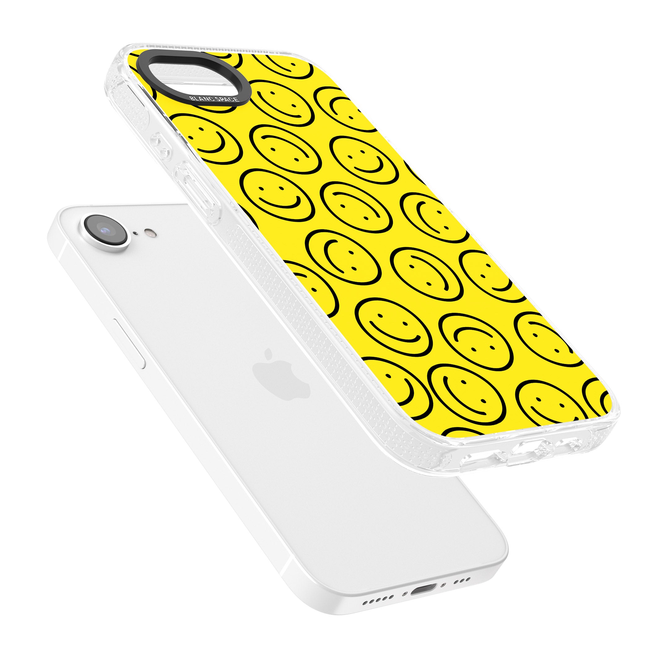 Happy Face Pattern iPhone 16e Clear Case Impact Air - Blanc Space