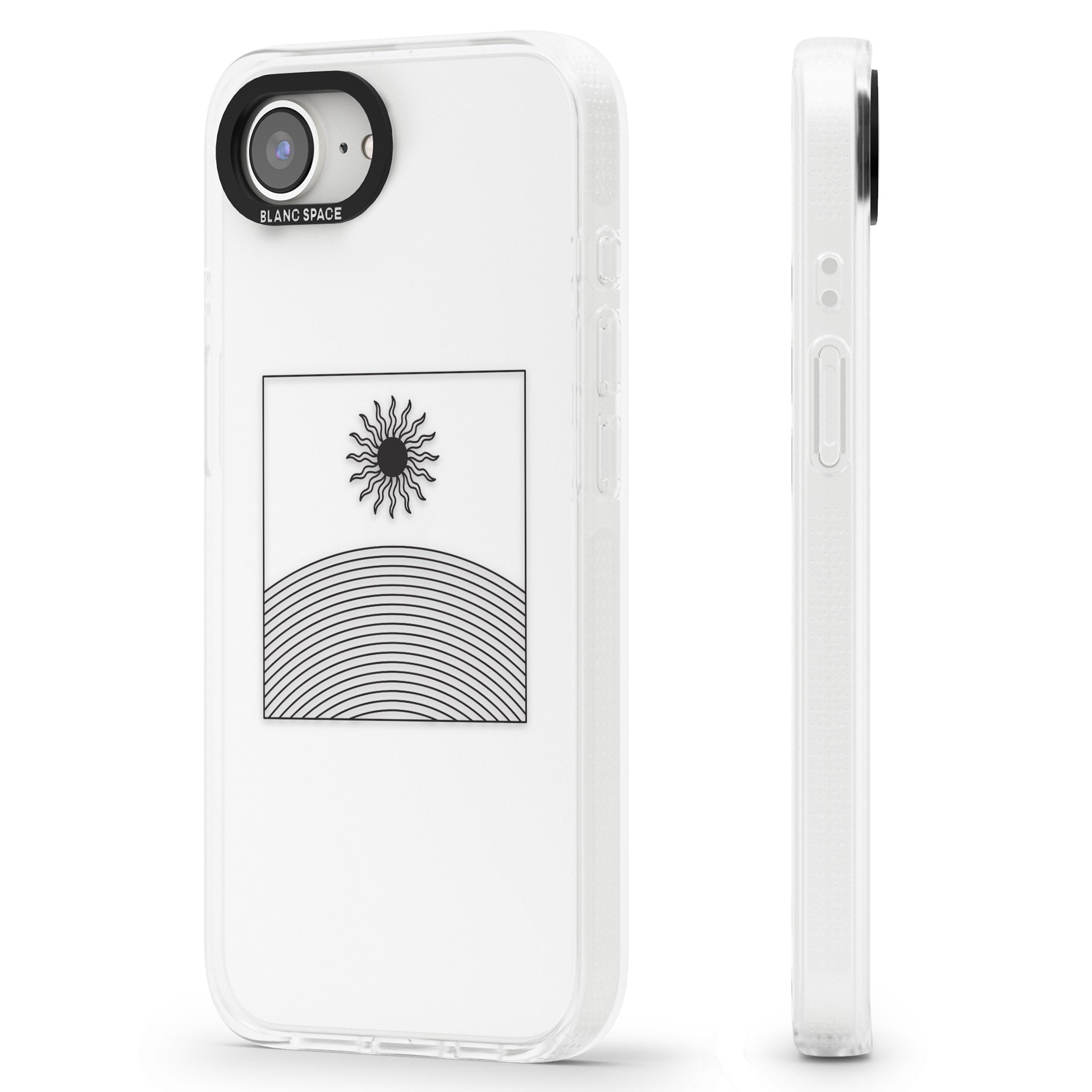 Framed Linework: Rising Sun iPhone 16e Clear Case Impact Air - Blanc Space