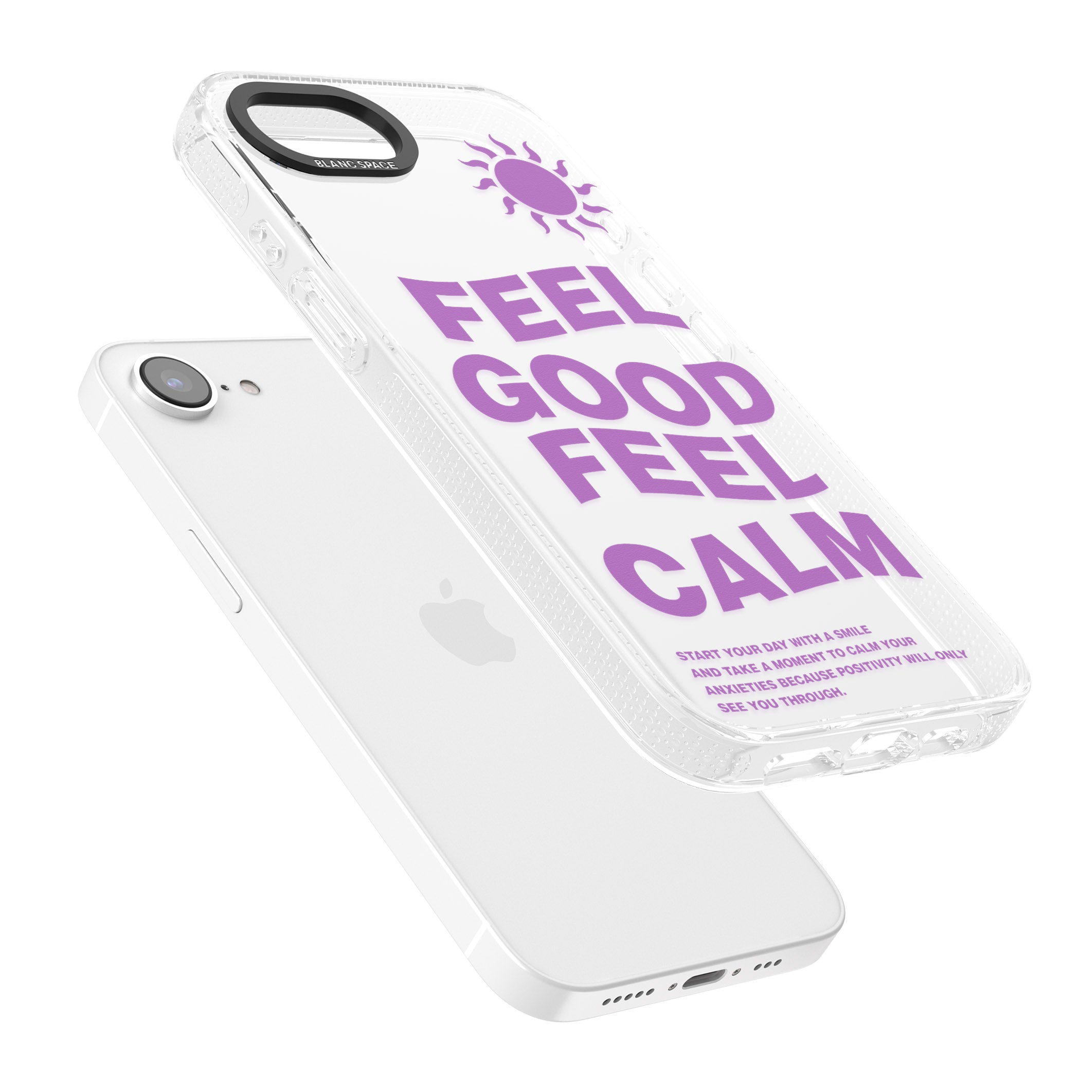 Feel Good Feel Calm (Purple) iPhone 16e Clear Case Impact Air - Blanc Space