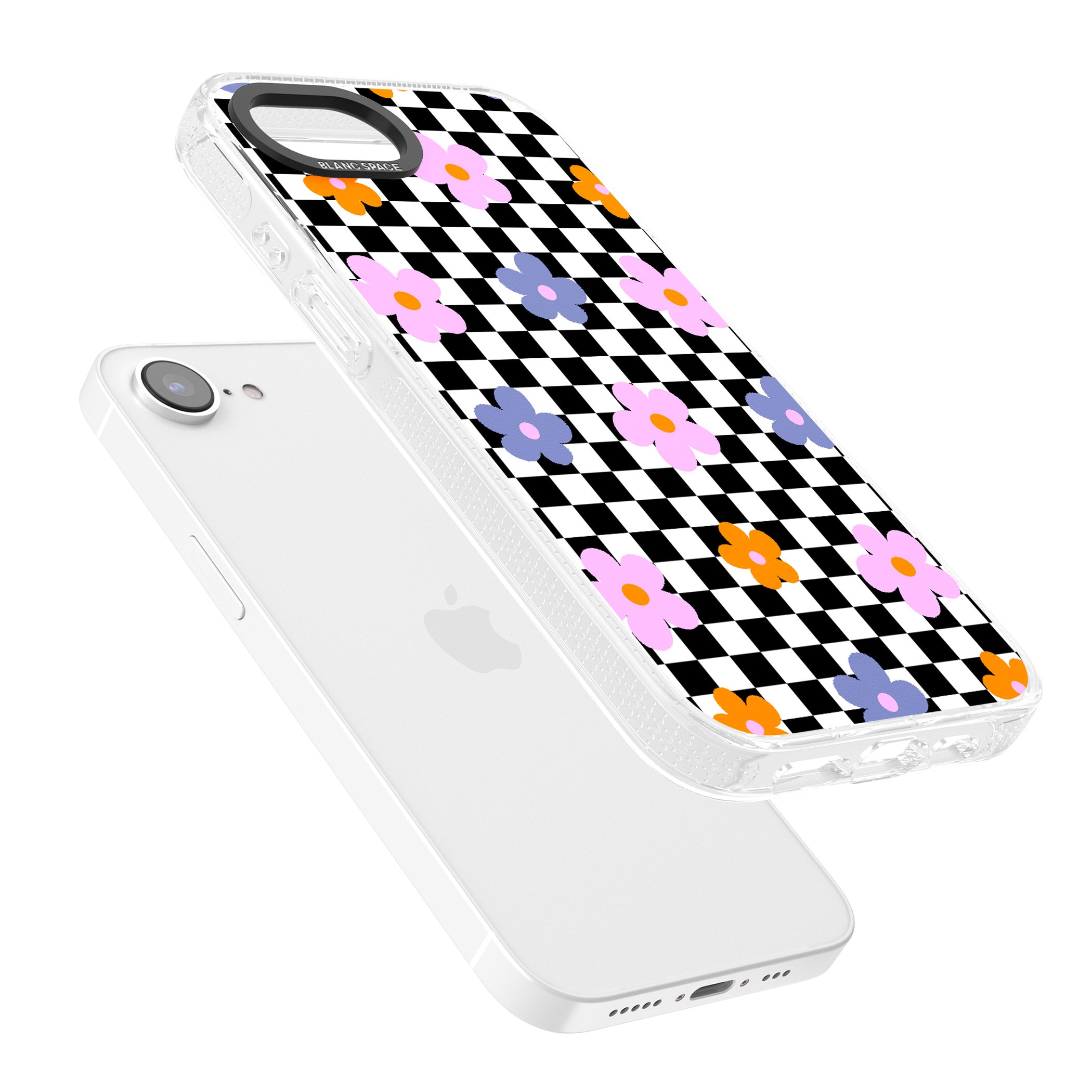 Checkered Blossom iPhone 16e Clear Case Impact Air - Blanc Space