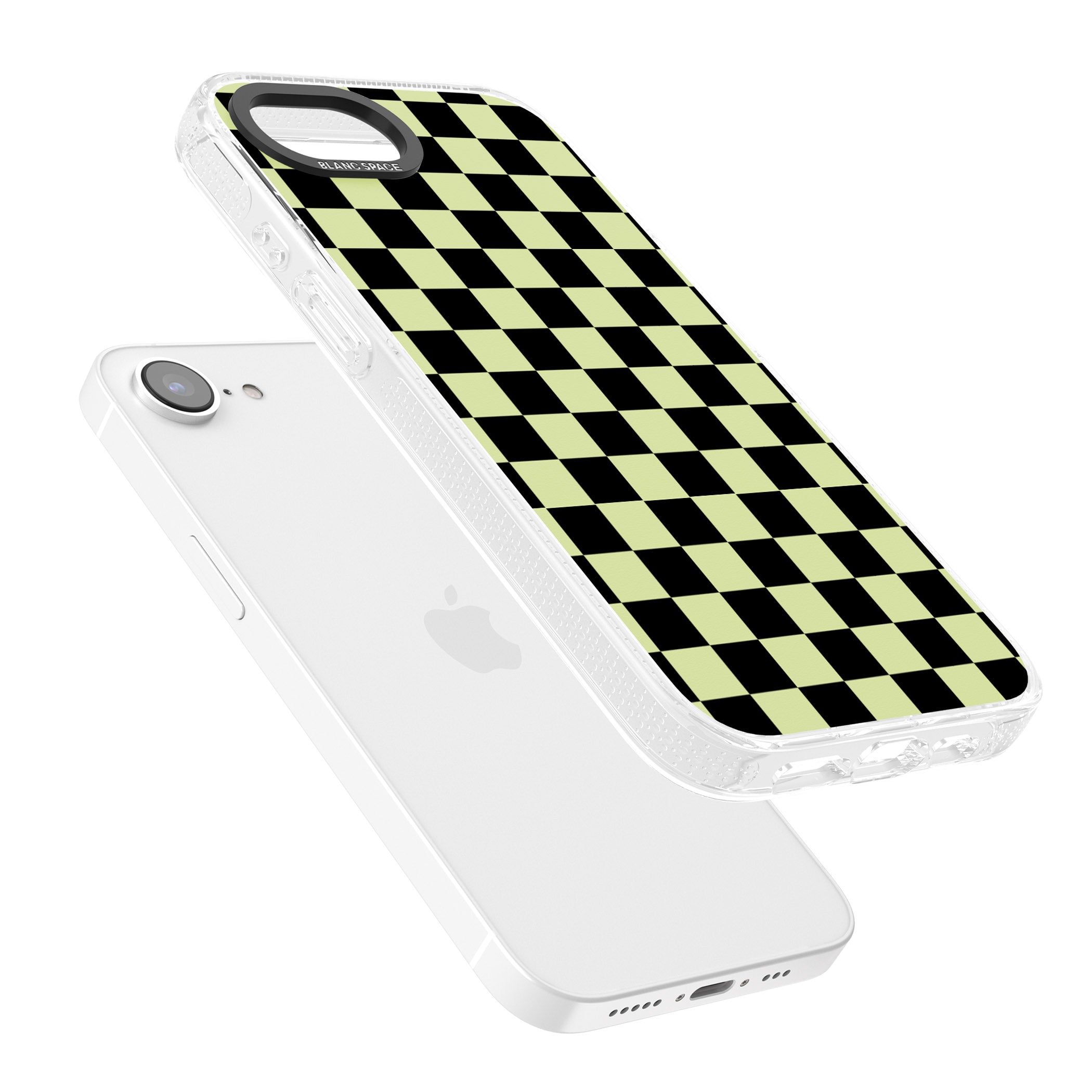 Black & Lime Check iPhone 16e Clear Case Impact Air - Blanc Space