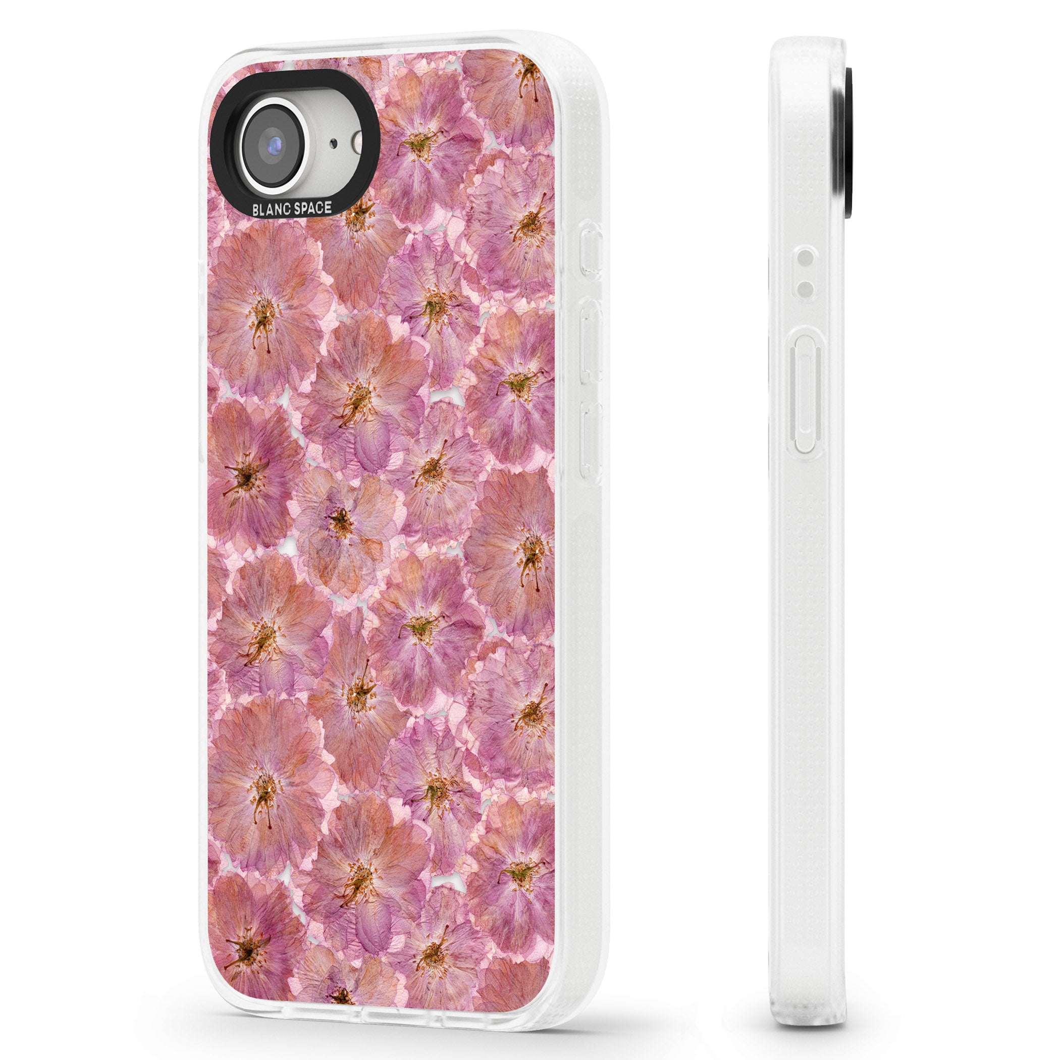 Large Pink Flowers Transparent Design iPhone 16e Clear Case Impact Air - Blanc Space