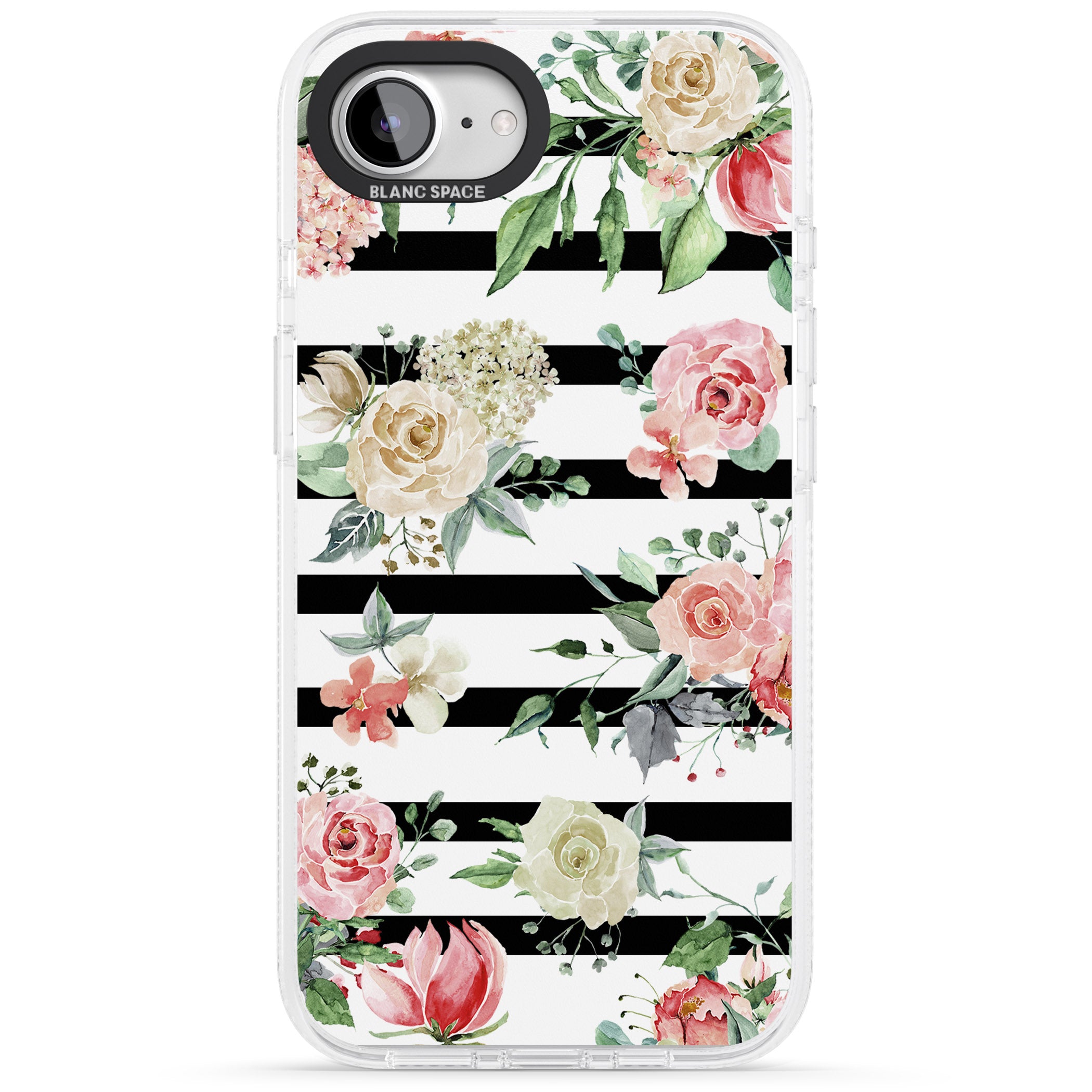 Bold Stripes & Flower Pattern iPhone 16e Clear Case Impact Air - Blanc Space
