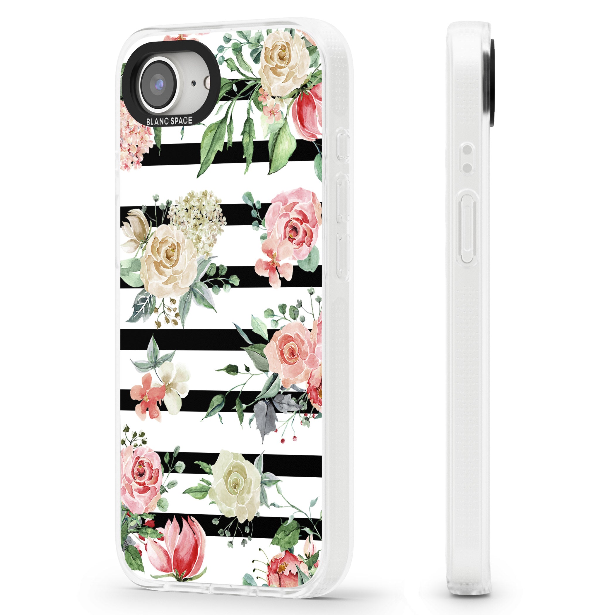 Bold Stripes & Flower Pattern iPhone 16e Clear Case Impact Air - Blanc Space