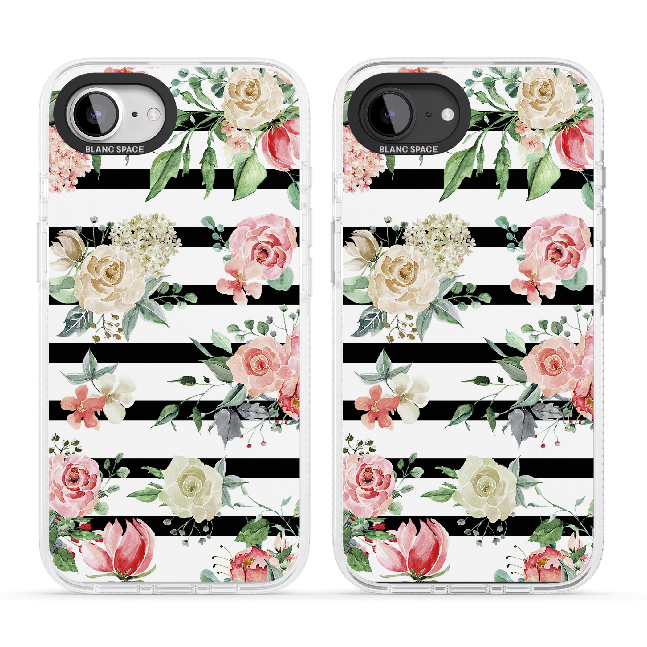 Bold Stripes & Flower Pattern iPhone 16e Clear Case Impact Air - Blanc Space