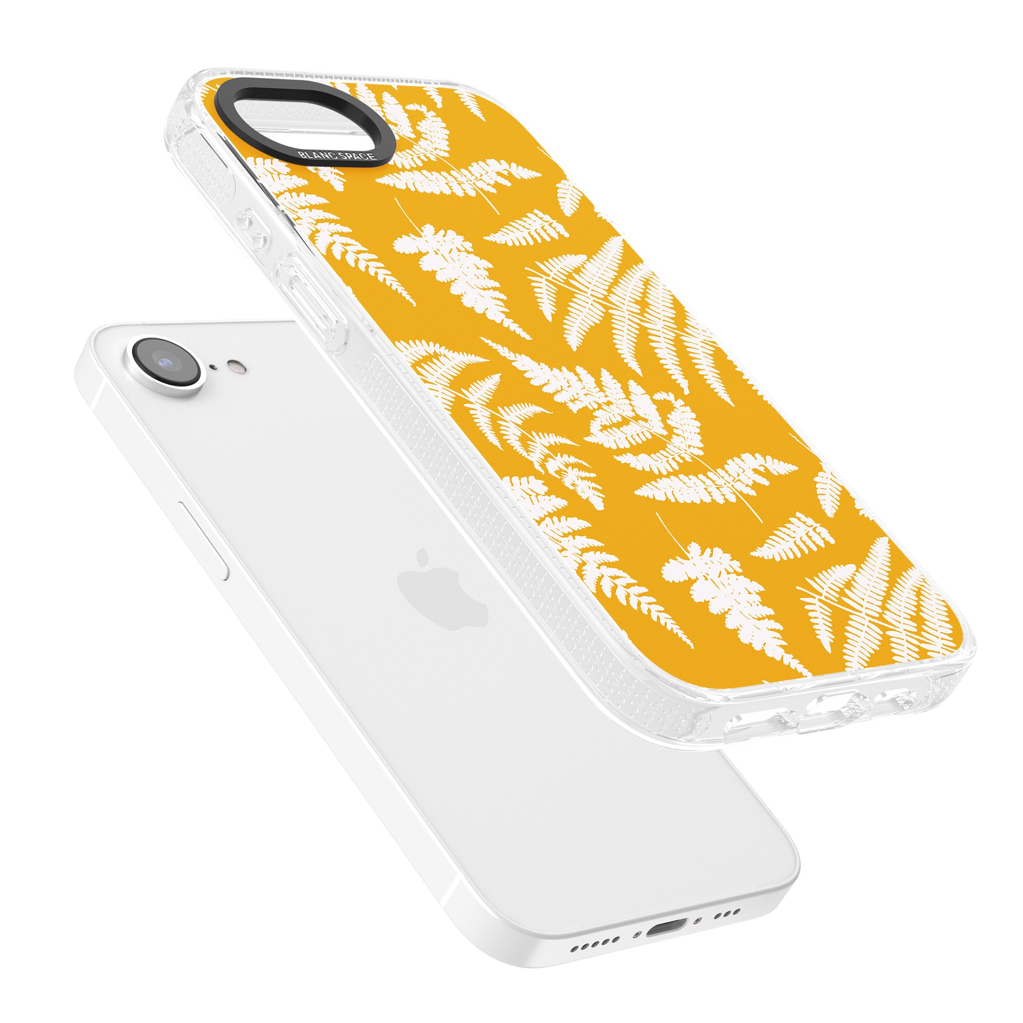 Fern Pattern on Yellow iPhone 16e Clear Case Impact Air - Blanc Space