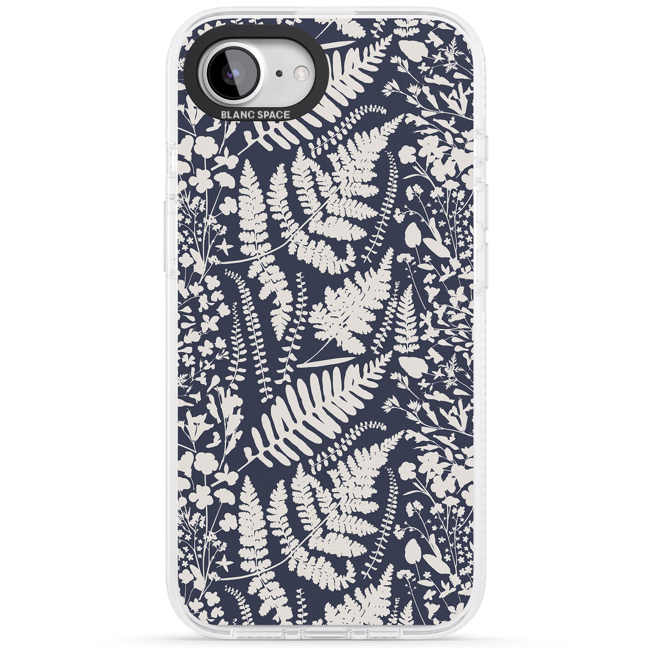 Wildflowers and Ferns on Navy iPhone 16e Clear Case Impact Air - Blanc Space
