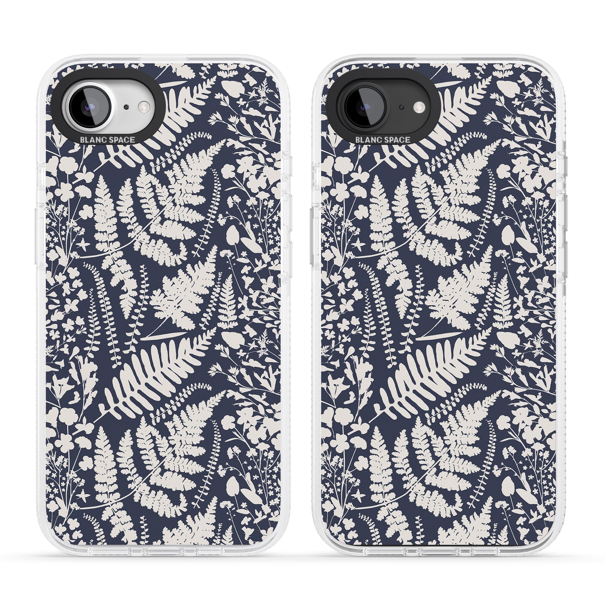Wildflowers and Ferns on Navy iPhone 16e Clear Case Impact Air - Blanc Space