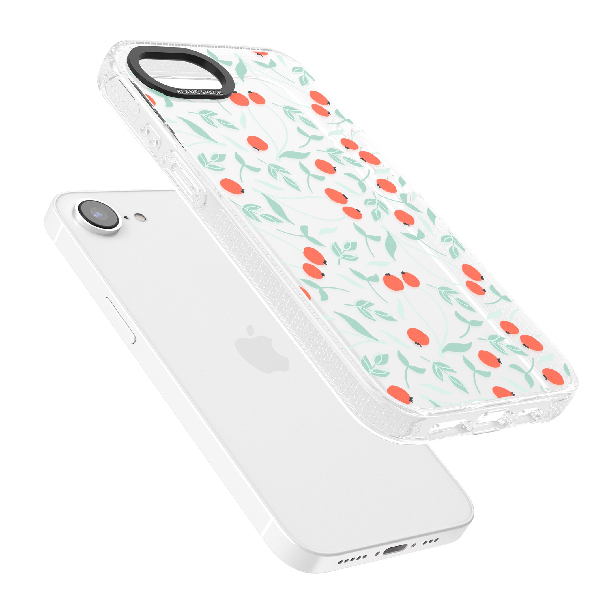 Red Berries Transparent Floral iPhone 16e Clear Case Impact Air - Blanc Space