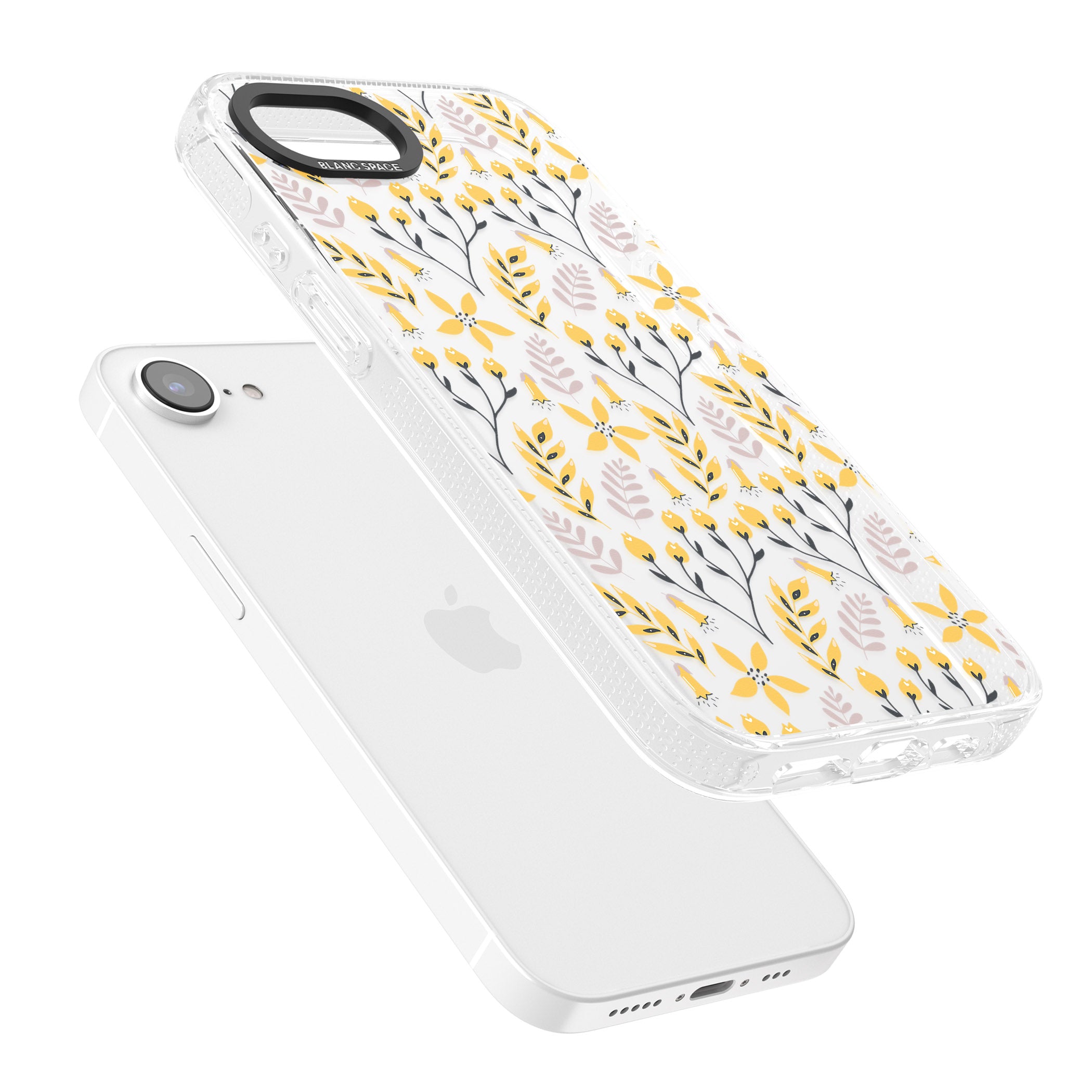 Yellow Leaves Transparent Floral iPhone 16e Clear Case Impact Air - Blanc Space