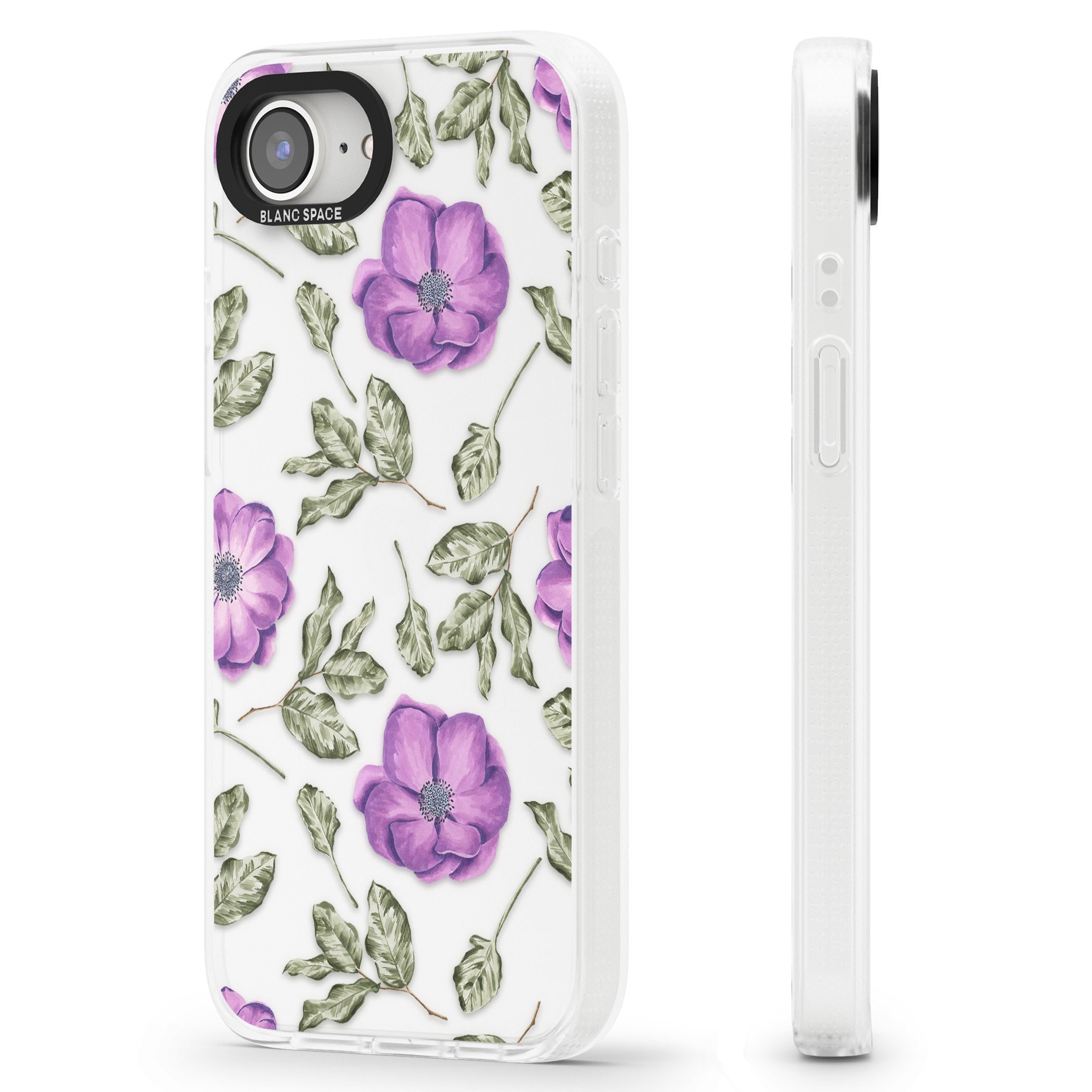 Purple Blossoms Transparent Floral iPhone 16e Clear Case Impact Air - Blanc Space