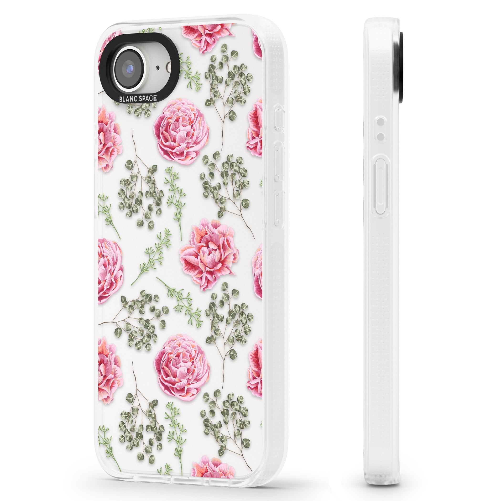Roses & Eucalyptus Transparent Floral iPhone 16e Clear Case Impact Air - Blanc Space