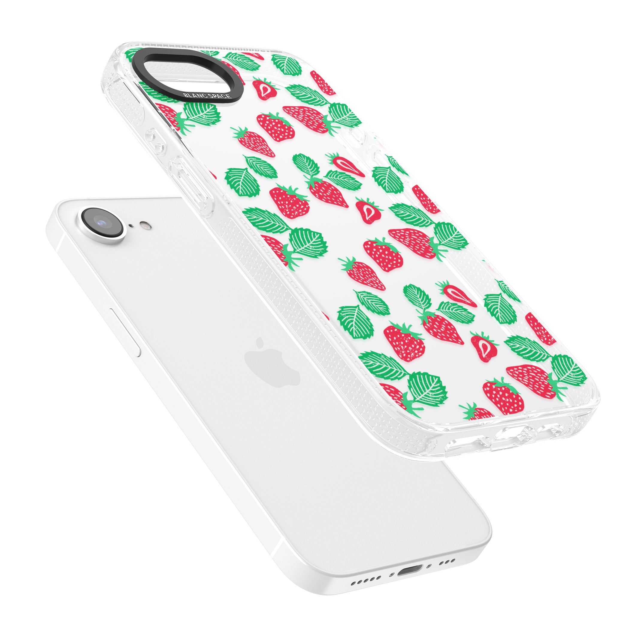 Strawberry Pattern iPhone 16e Clear Case Impact Air - Blanc Space