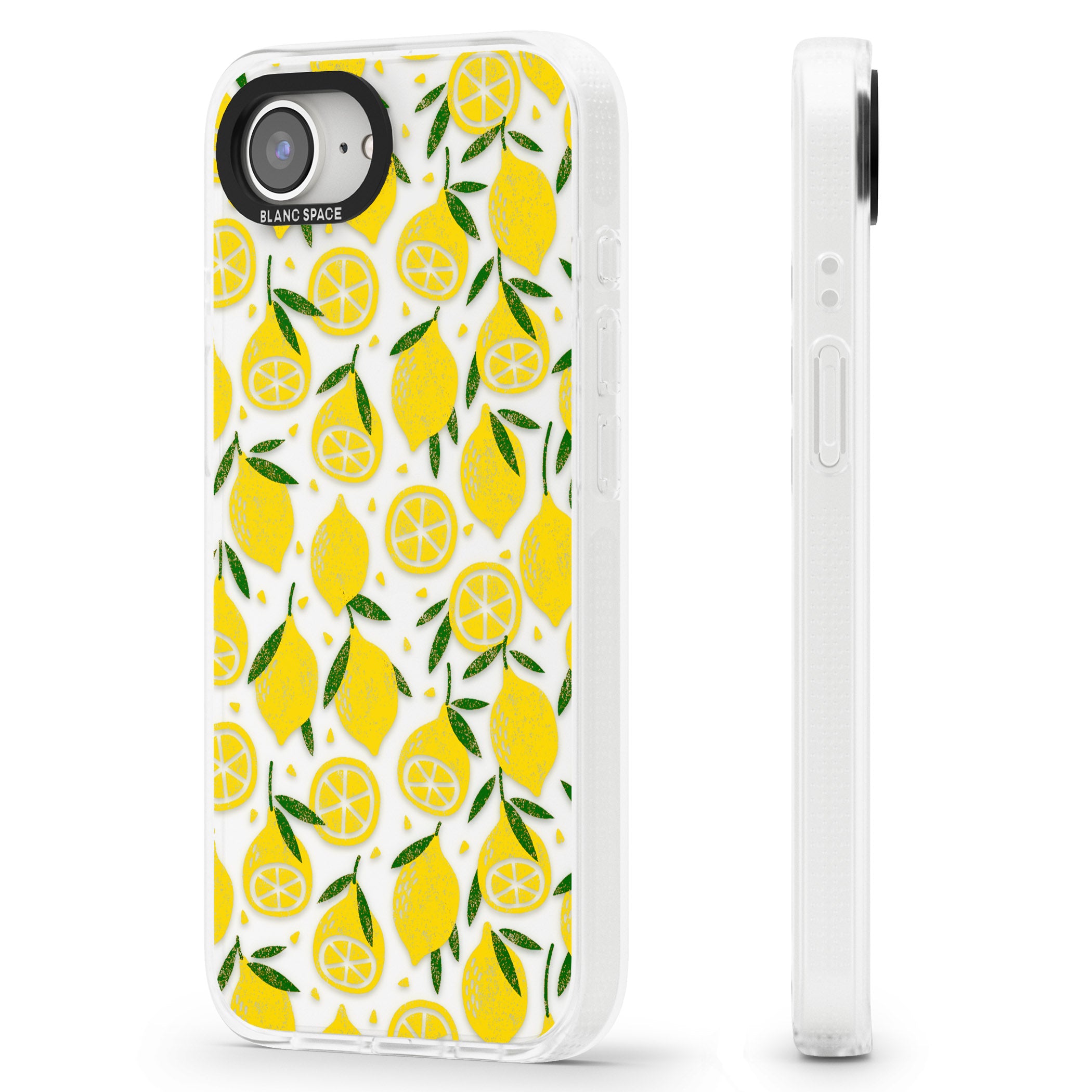 Bright Lemon Fruity Pattern iPhone 16e Clear Case Impact Air - Blanc Space