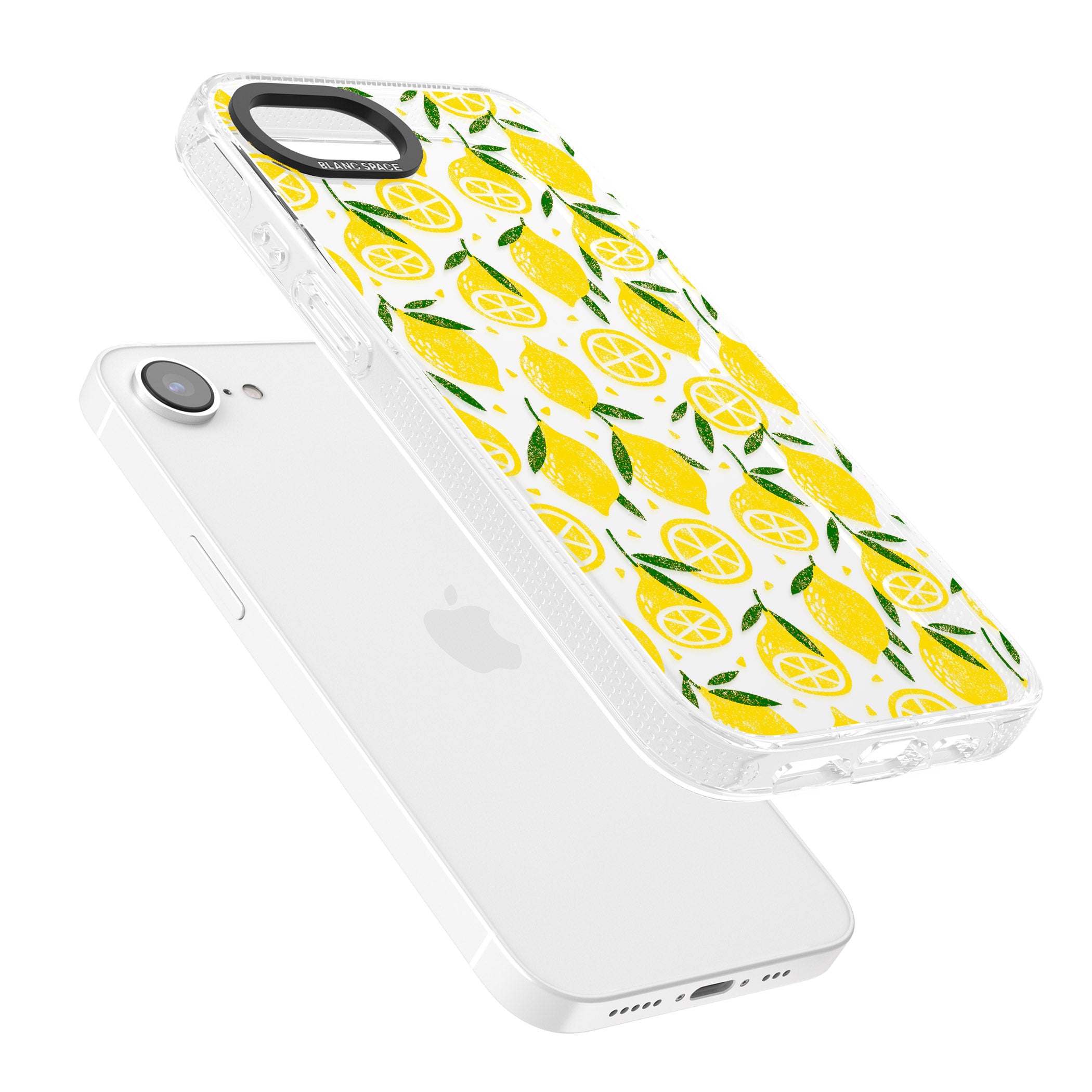 Bright Lemon Fruity Pattern iPhone 16e Clear Case Impact Air - Blanc Space