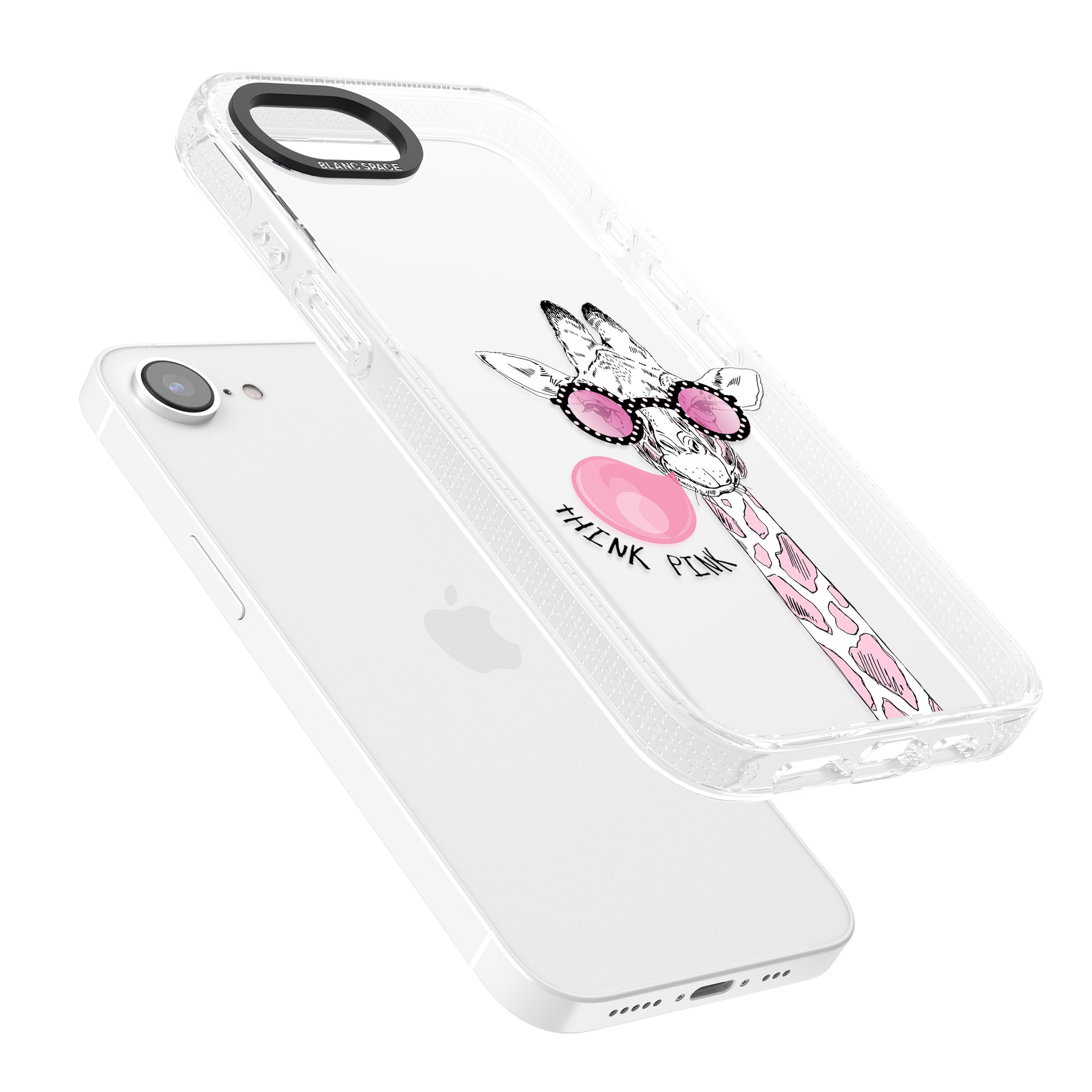 Think Pink Giraffe iPhone 16e Clear Case Impact Air - Blanc Space