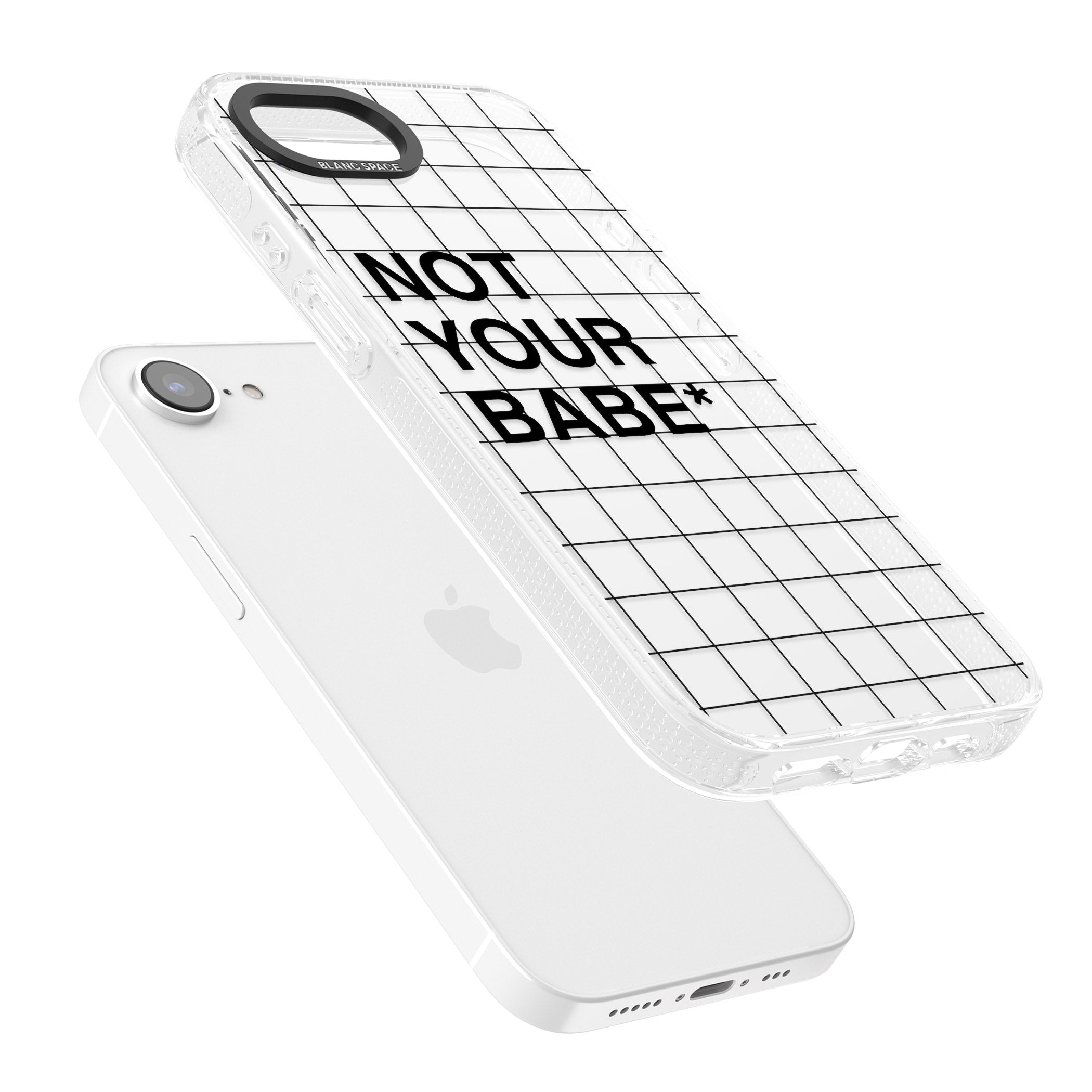 Grid Pattern Not Your Babe iPhone 16e Clear Case Impact Air - Blanc Space