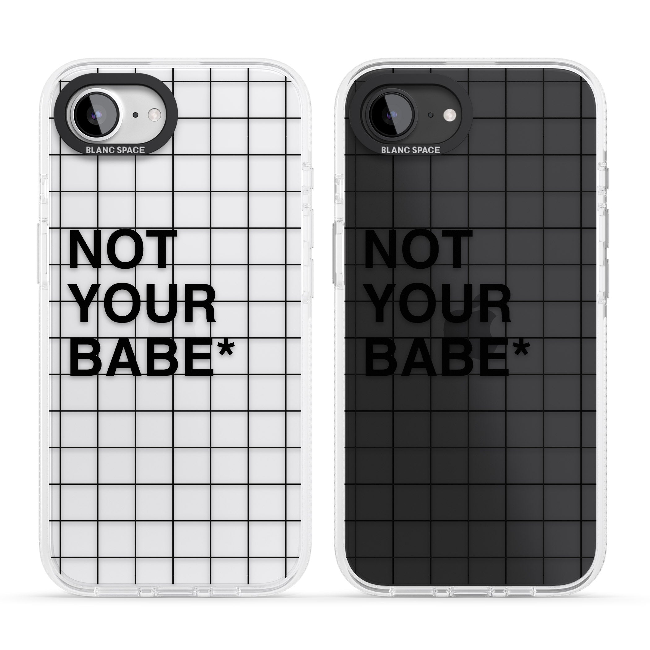 Grid Pattern Not Your Babe iPhone 16e Clear Case Impact Air - Blanc Space