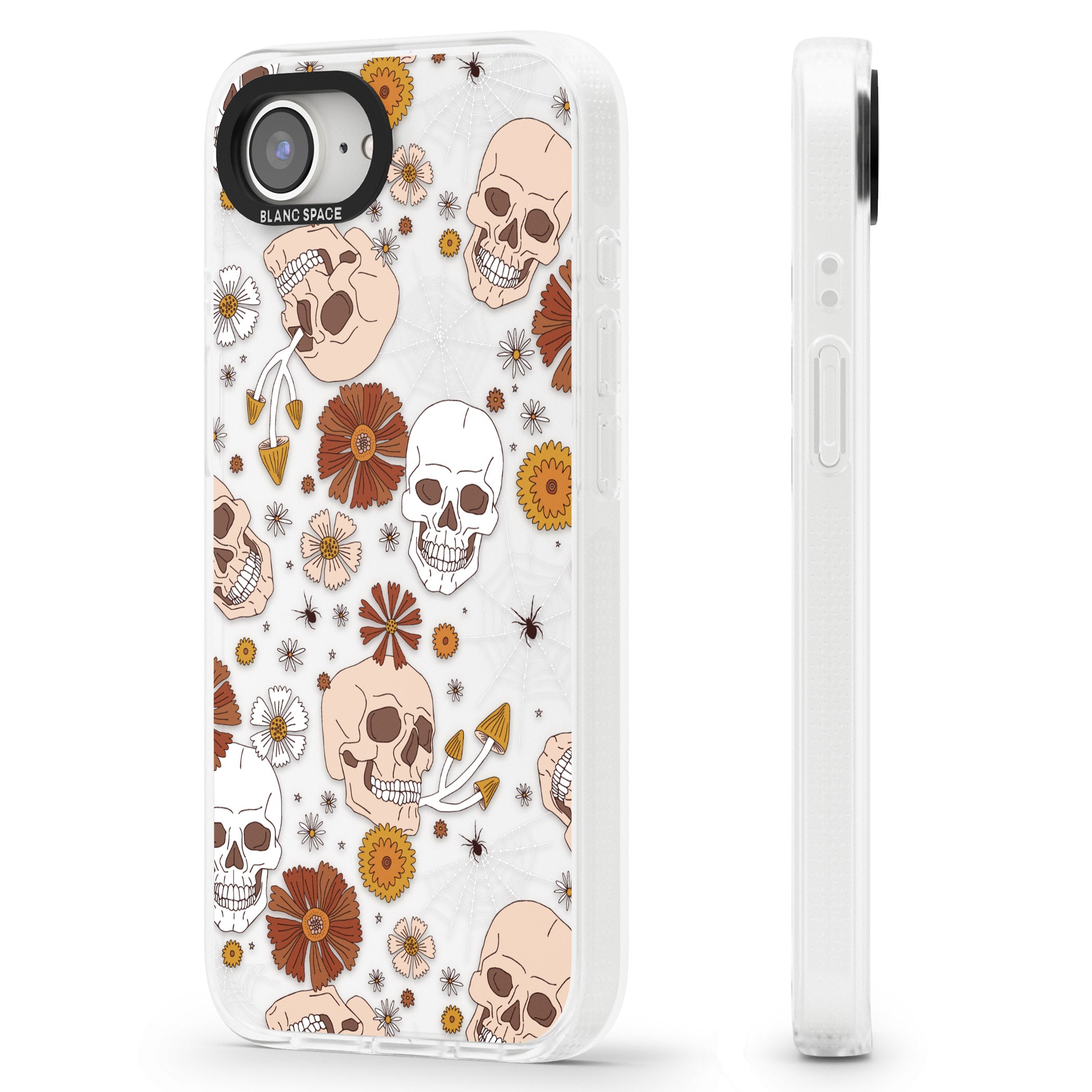 Halloween Skulls and Flowers iPhone 16e Clear Case Impact Air - Blanc Space