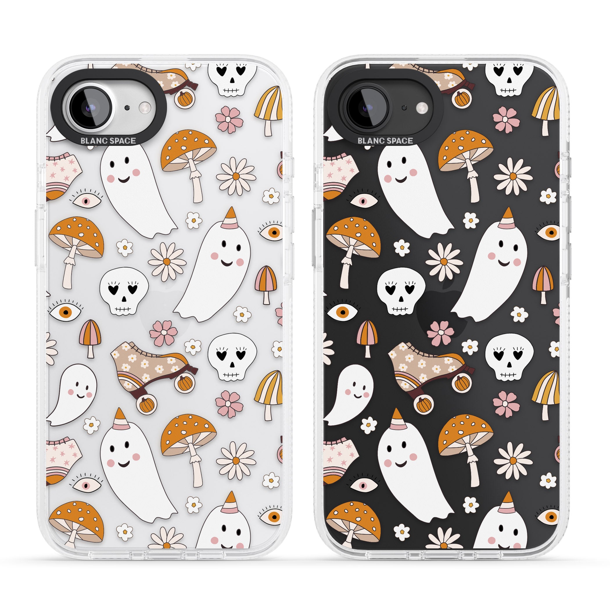 Cute Ghost and Skulls Pattern iPhone 16e Clear Case Impact Air - Blanc Space