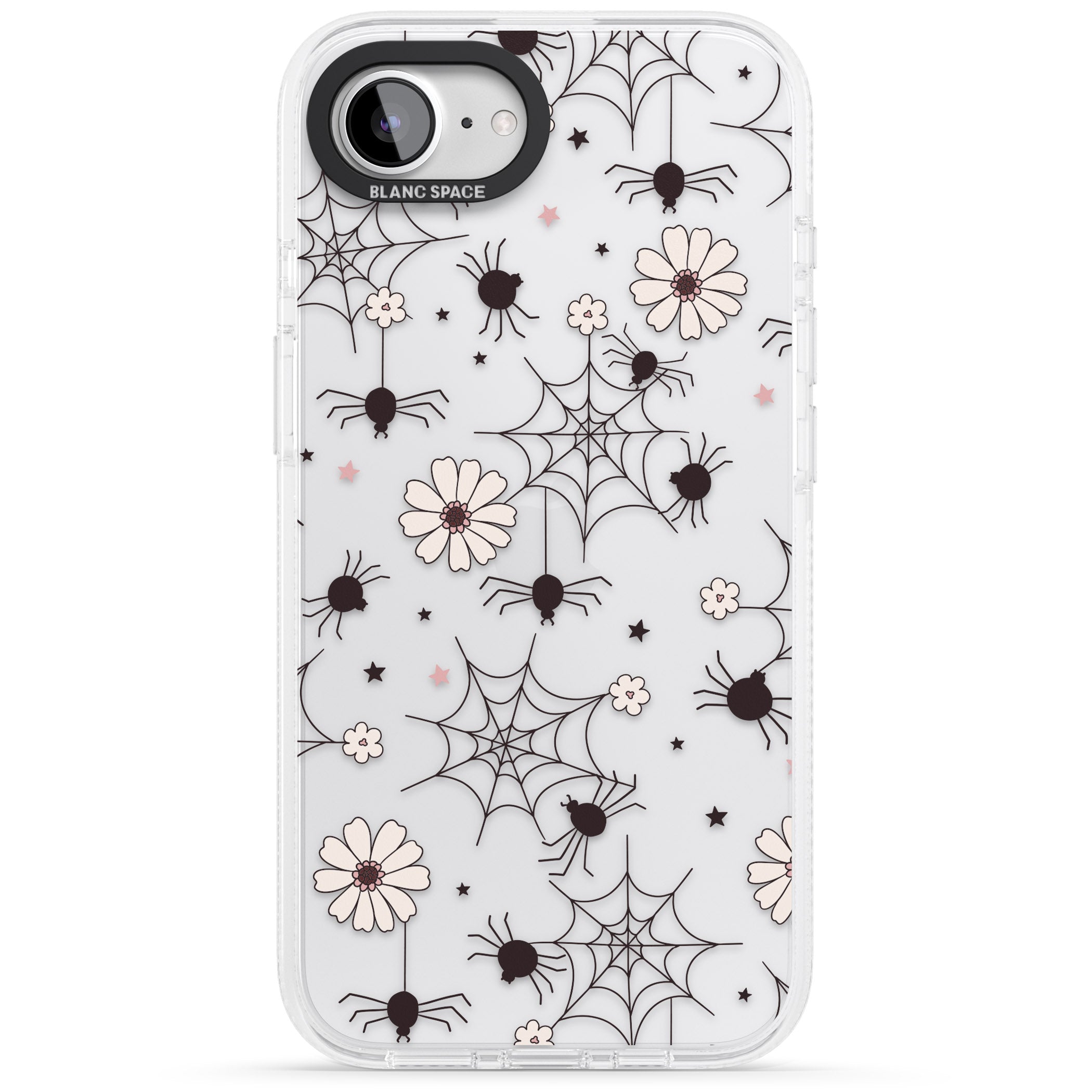 Spiders and Flowers Pattern iPhone 16e Clear Case Impact Air - Blanc Space