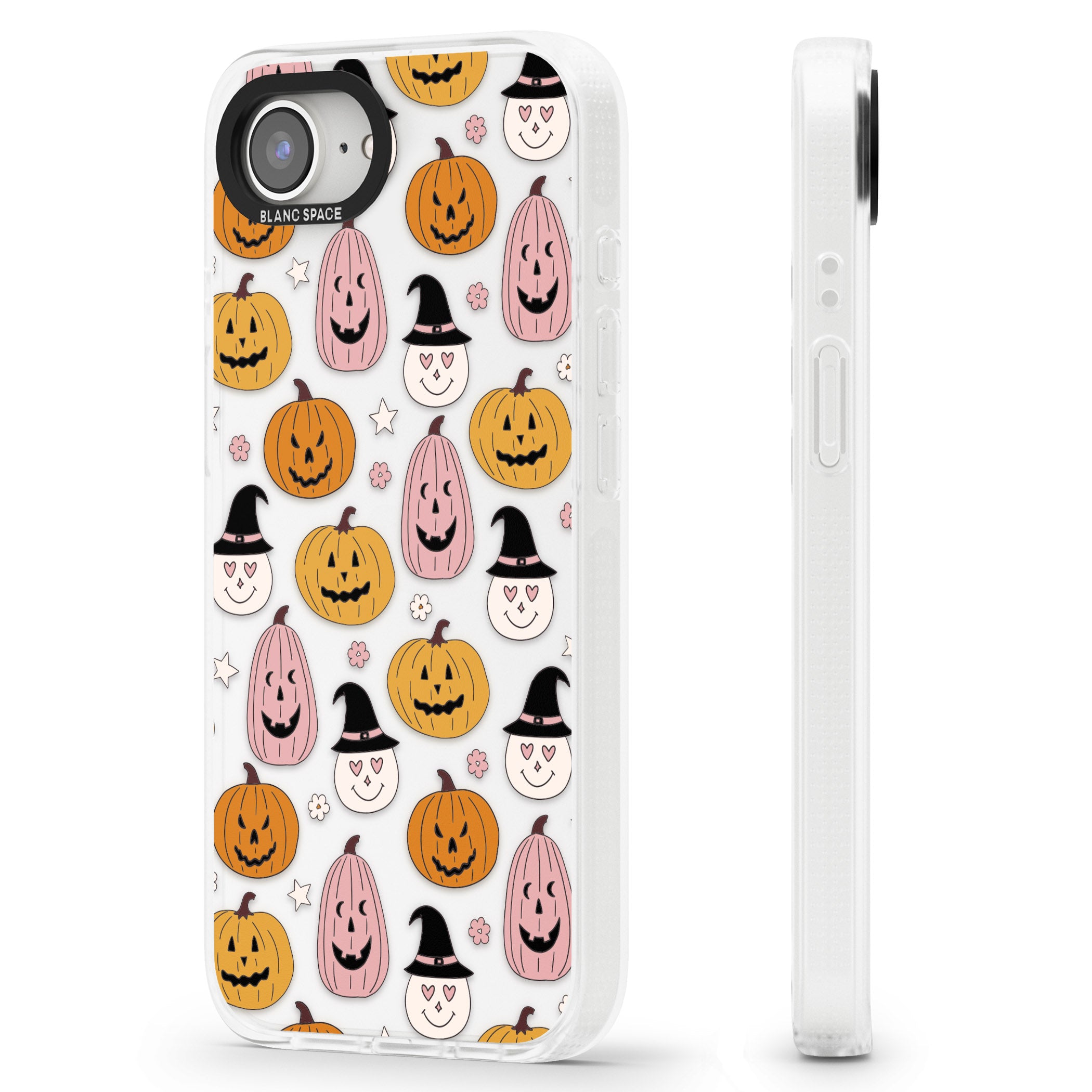 Witches and Pumpkins Pattern iPhone 16e Clear Case Impact Air - Blanc Space