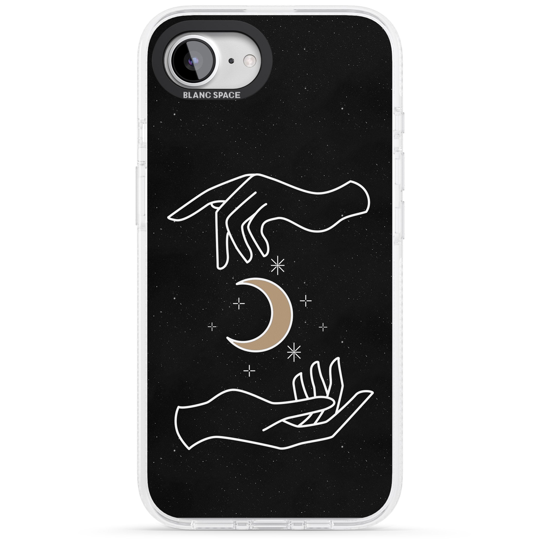 Hands Surrounding Moon iPhone 16e Clear Case Impact Air - Blanc Space
