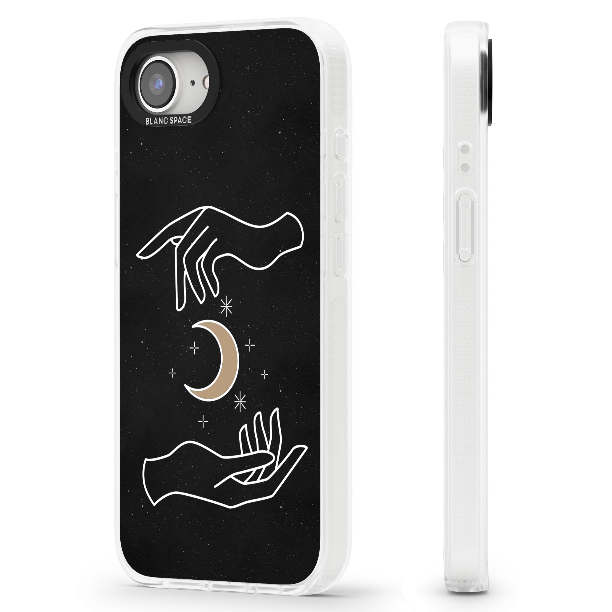 Hands Surrounding Moon iPhone 16e Clear Case Impact Air - Blanc Space