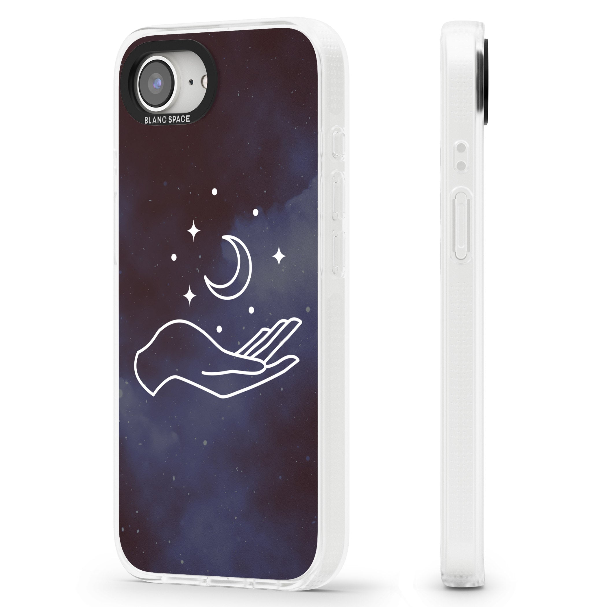 Floating Moon Above Hand iPhone 16e Clear Case Impact Air - Blanc Space