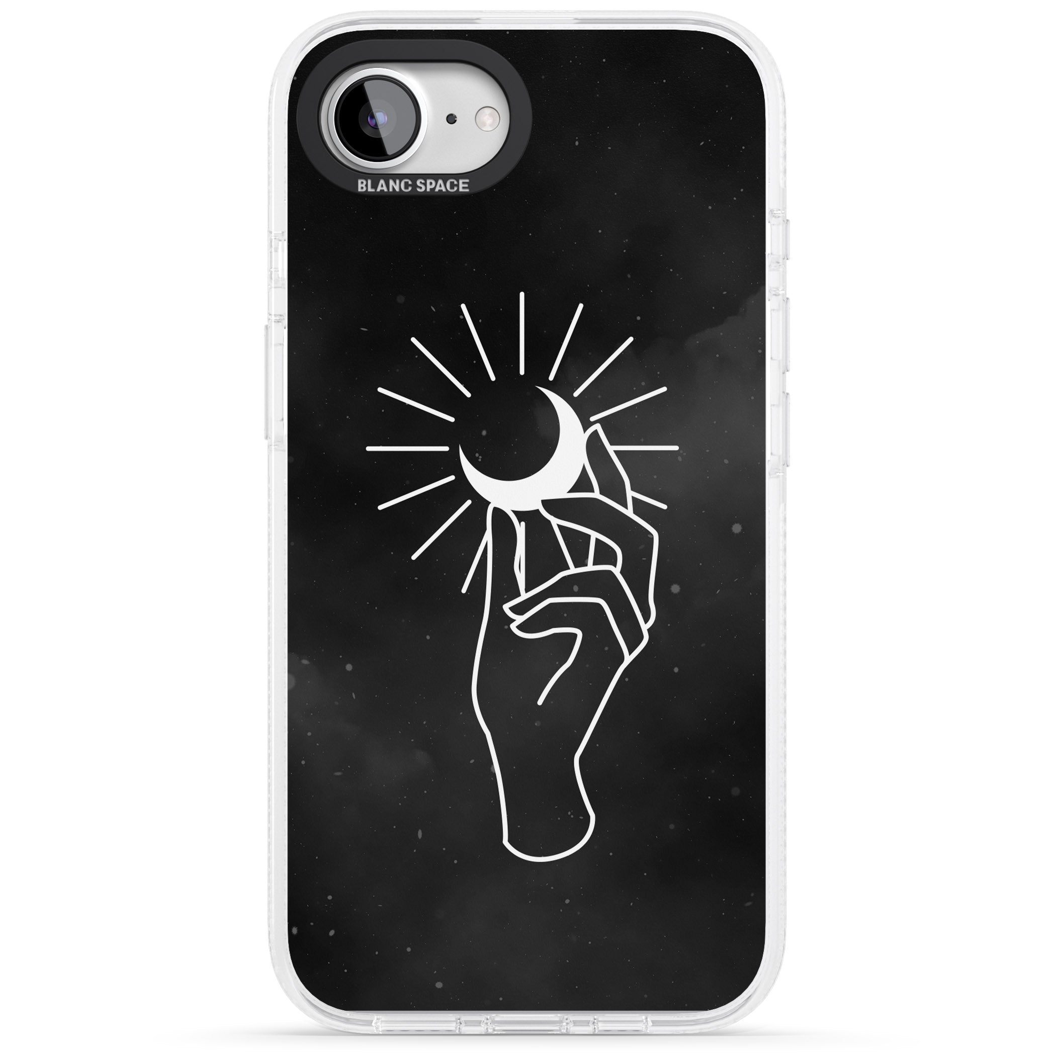 Hand Holding Moon iPhone 16e Clear Case Impact Air - Blanc Space